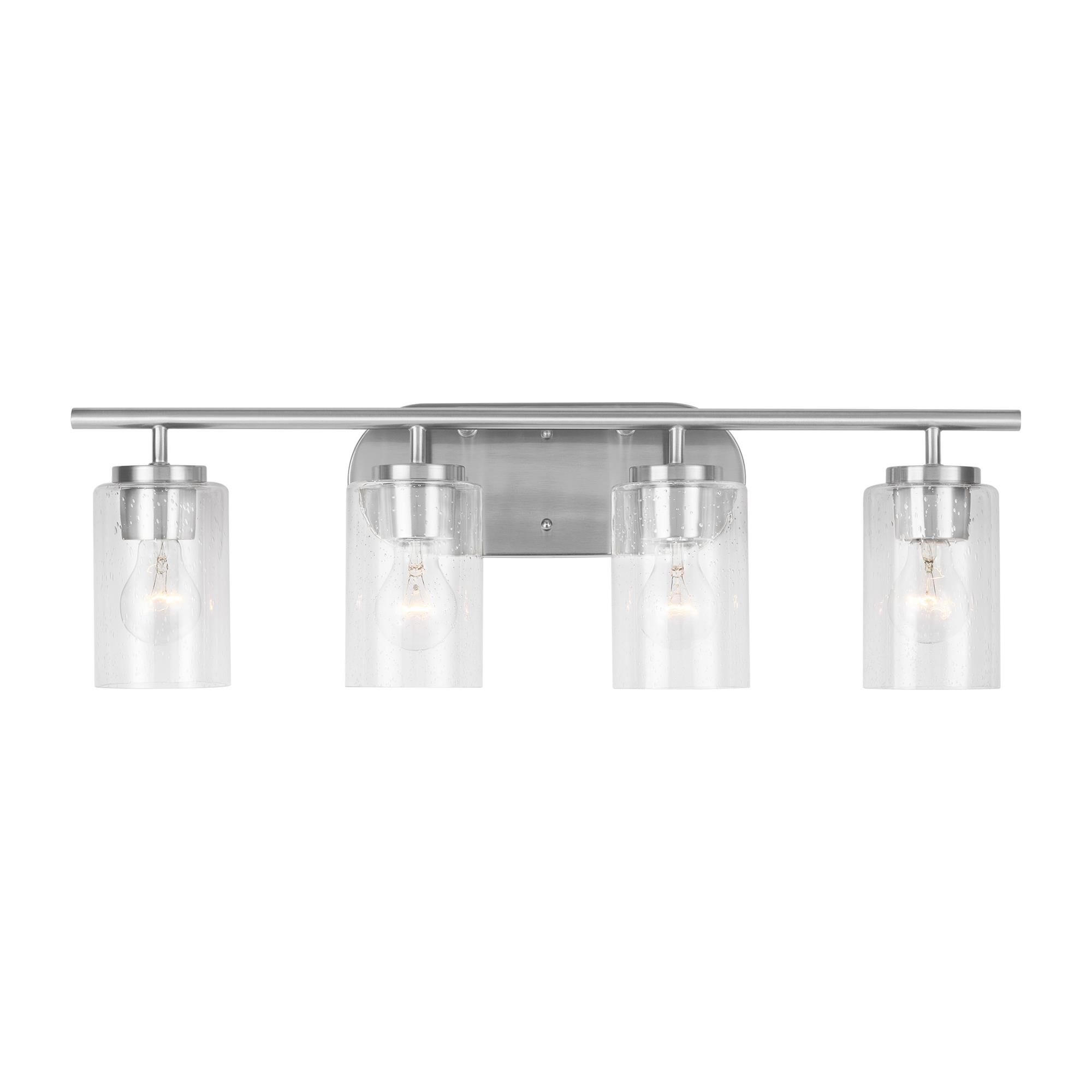 Shown in Brushed Nickel finish and Clear Seeded glass