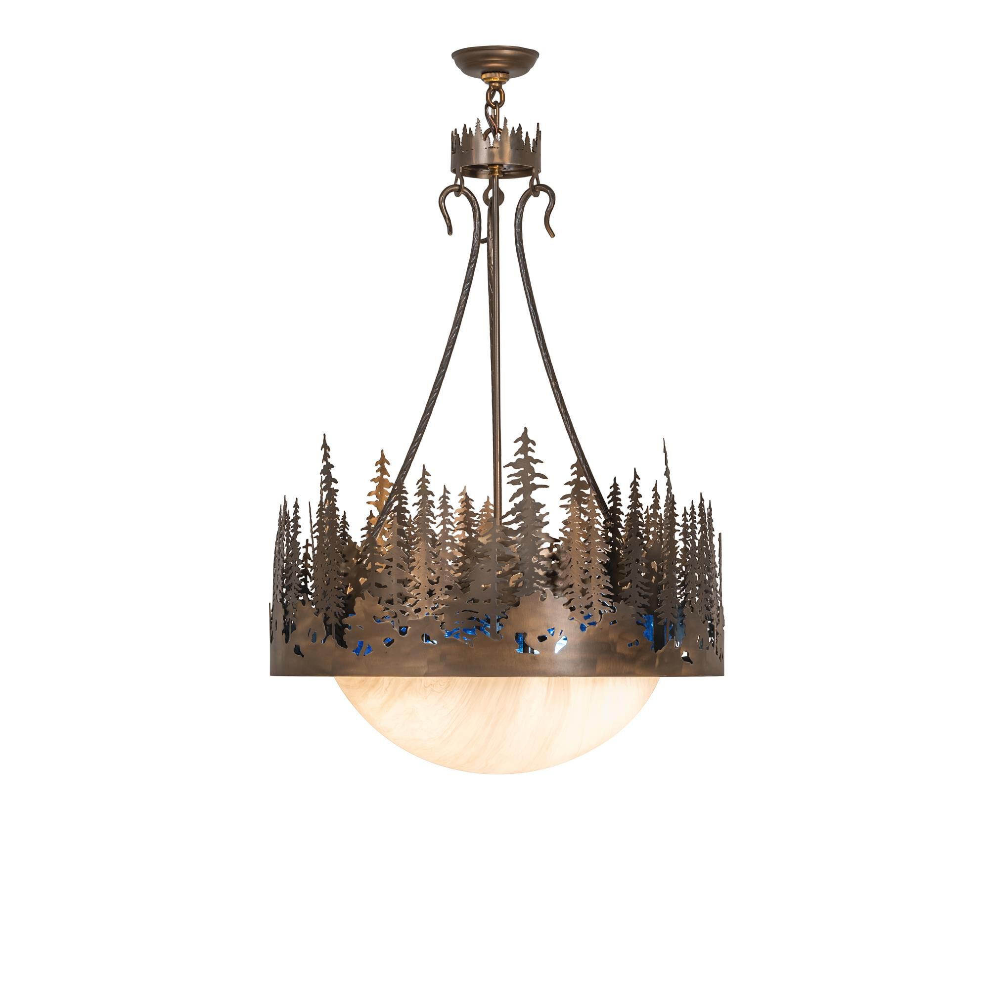 Shown in Antique Copper Finish finish and Blue;Ivory glass