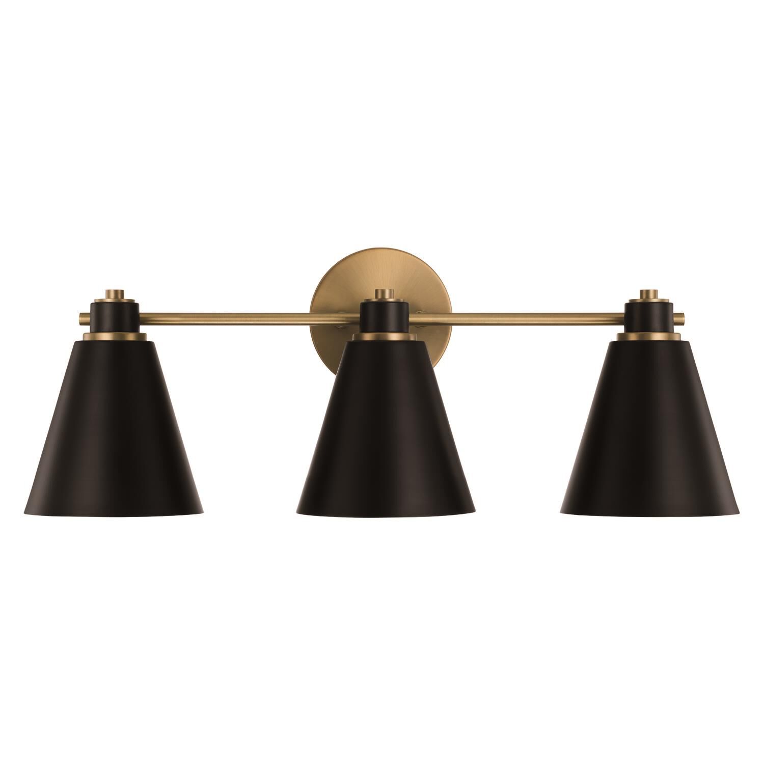 Shown in Aged Brass and Black finish and Black Metal  with White Interior shade
