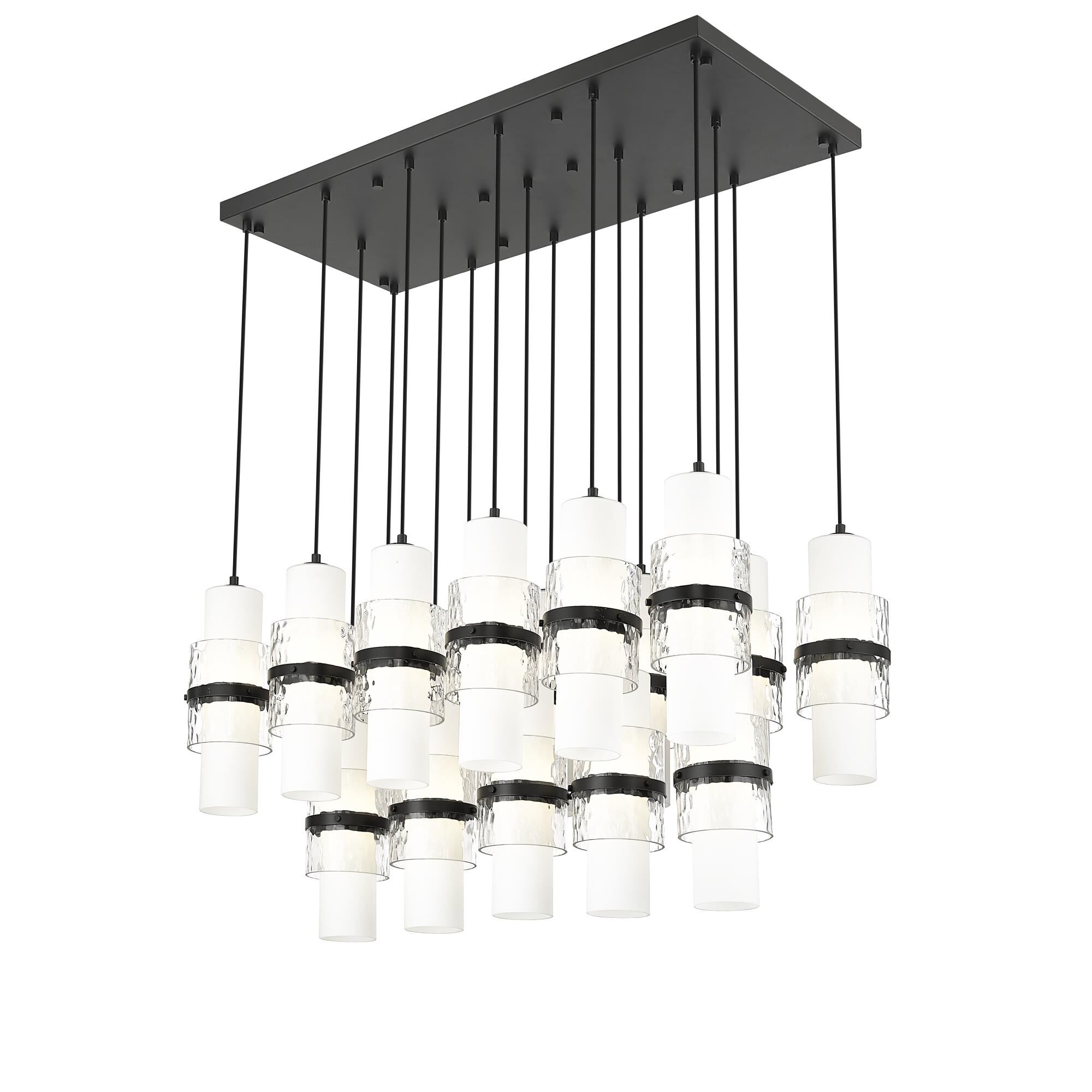 Shown in Matte Black finish and Clear + Etched Opal glass and Clear + Etched Opal shade