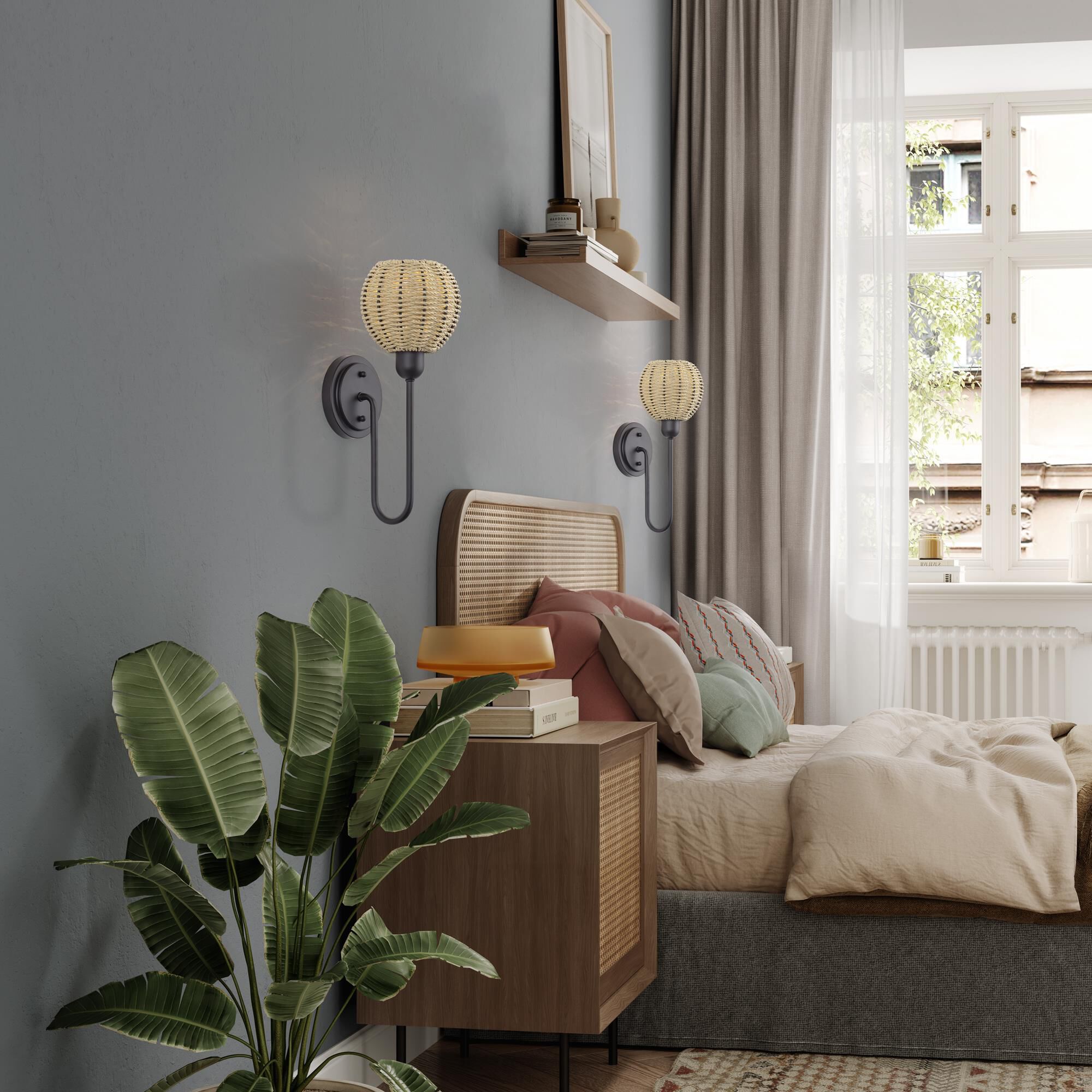 Shown in Bronze finish and Hand-Woven French Beige Paper Rope shade