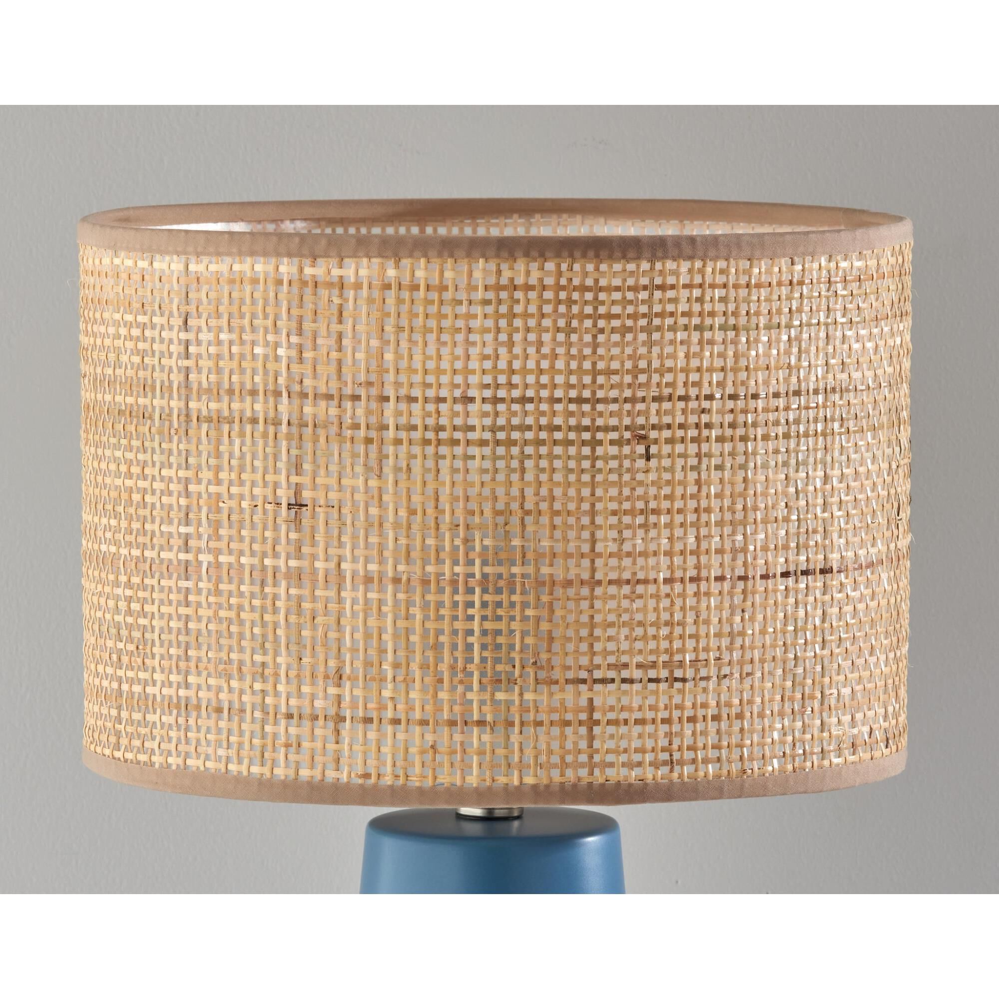 Shown in Turquoise finish and Rattan shade