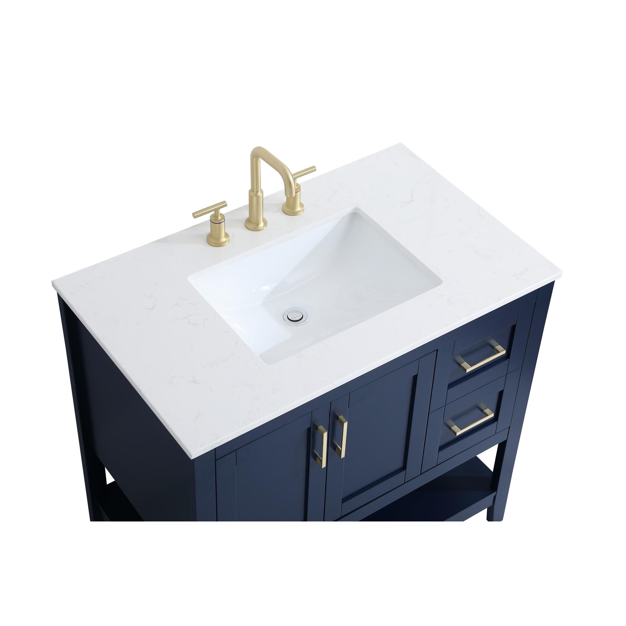 Shown in Blue And Gold With Calacatta Quartz finish