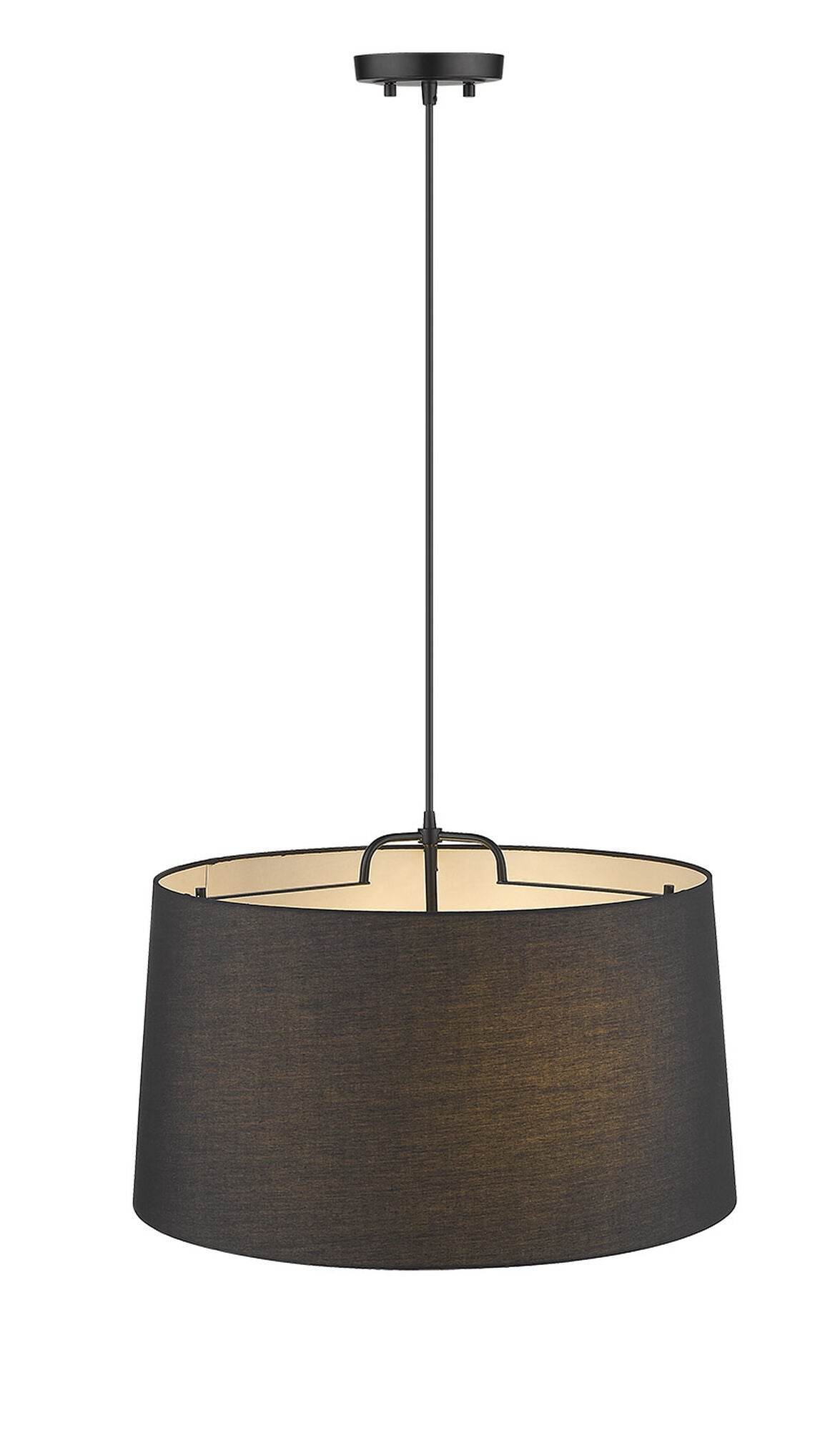 Shown in Matte Black finish and Matte Black glass and Black Hardback Linen Drum shade