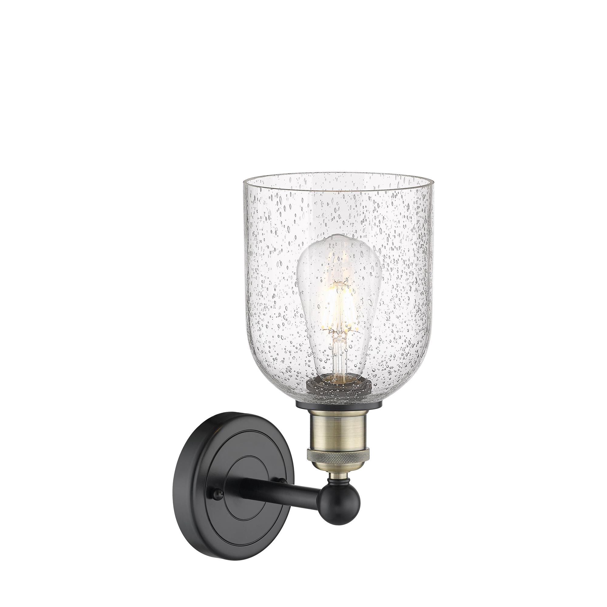 Shown in Black Antique Brass finish and Seedy glass
