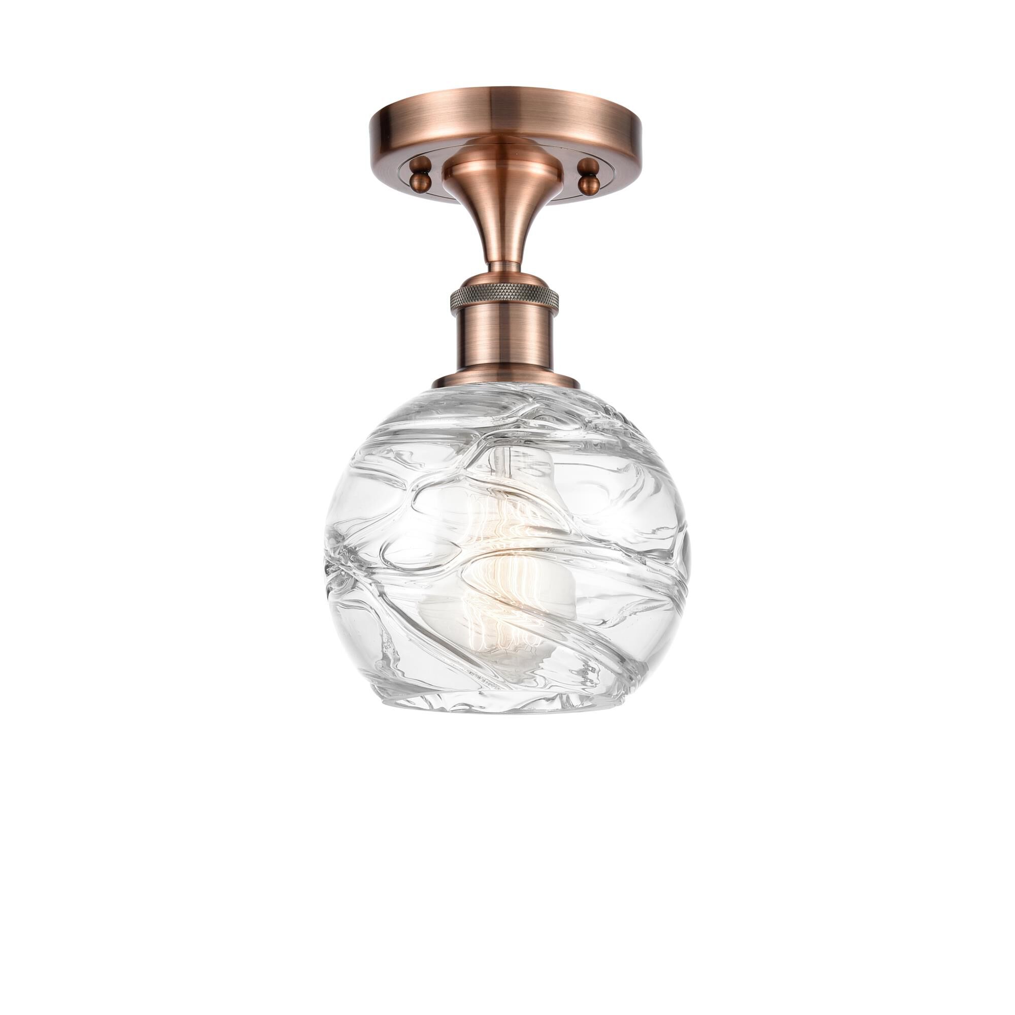 Shown in Antique Copper finish and Sphere glass and Glass shade