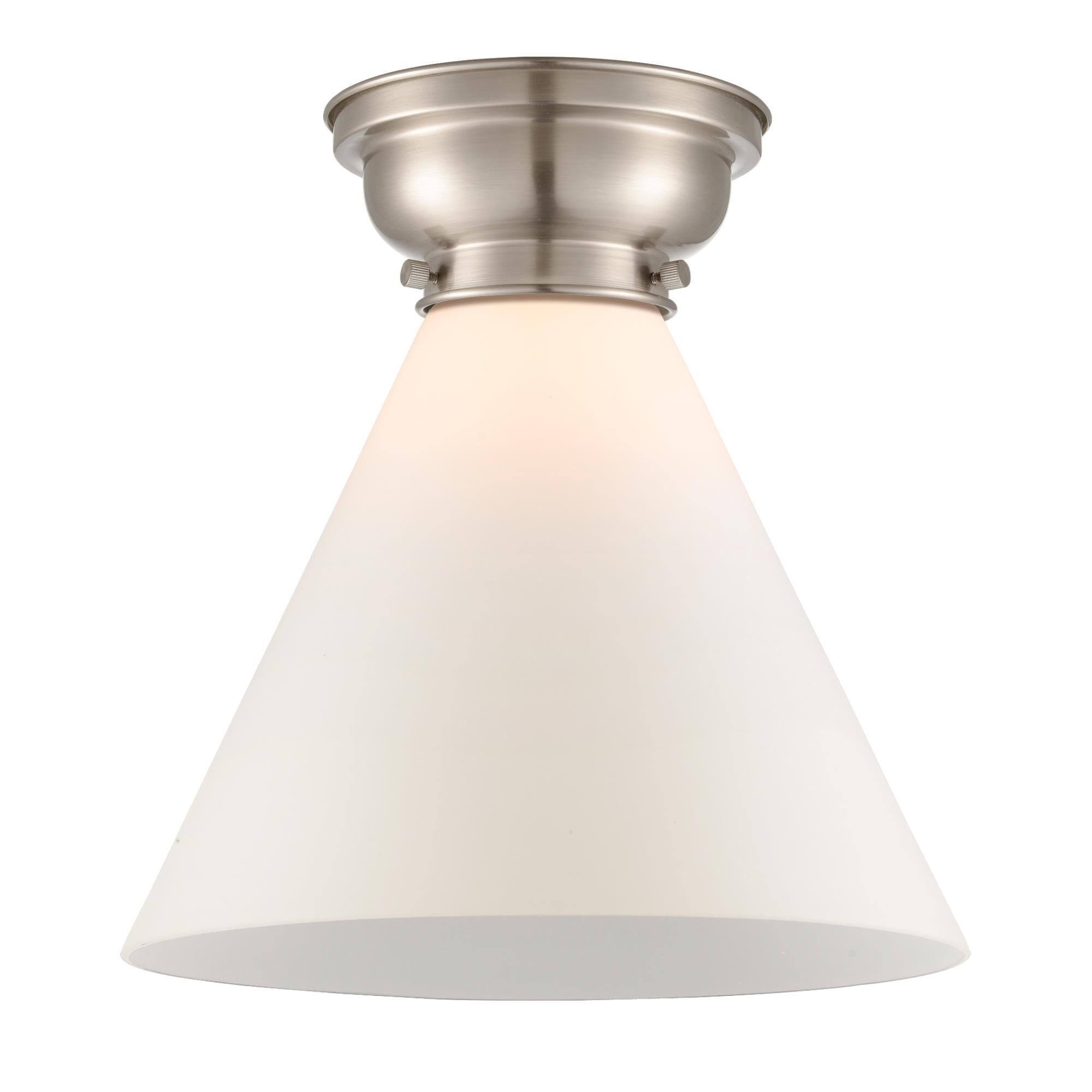 Shown in Brushed Satin Nickel finish and Cone glass and Glass shade
