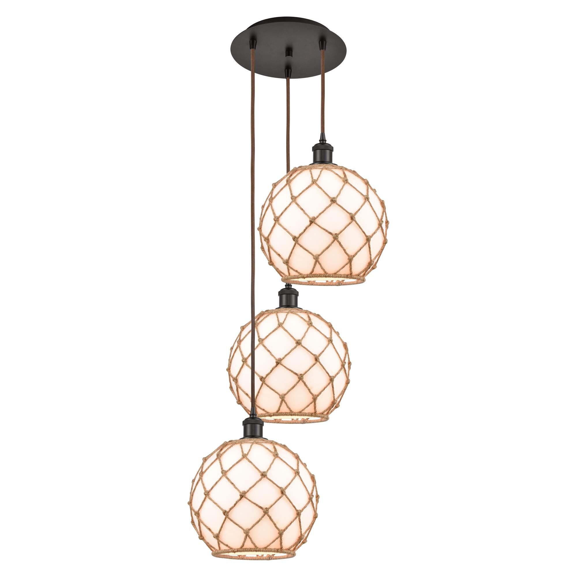 Shown in Oil Rubbed Bronze finish and White with Brown Rope glass