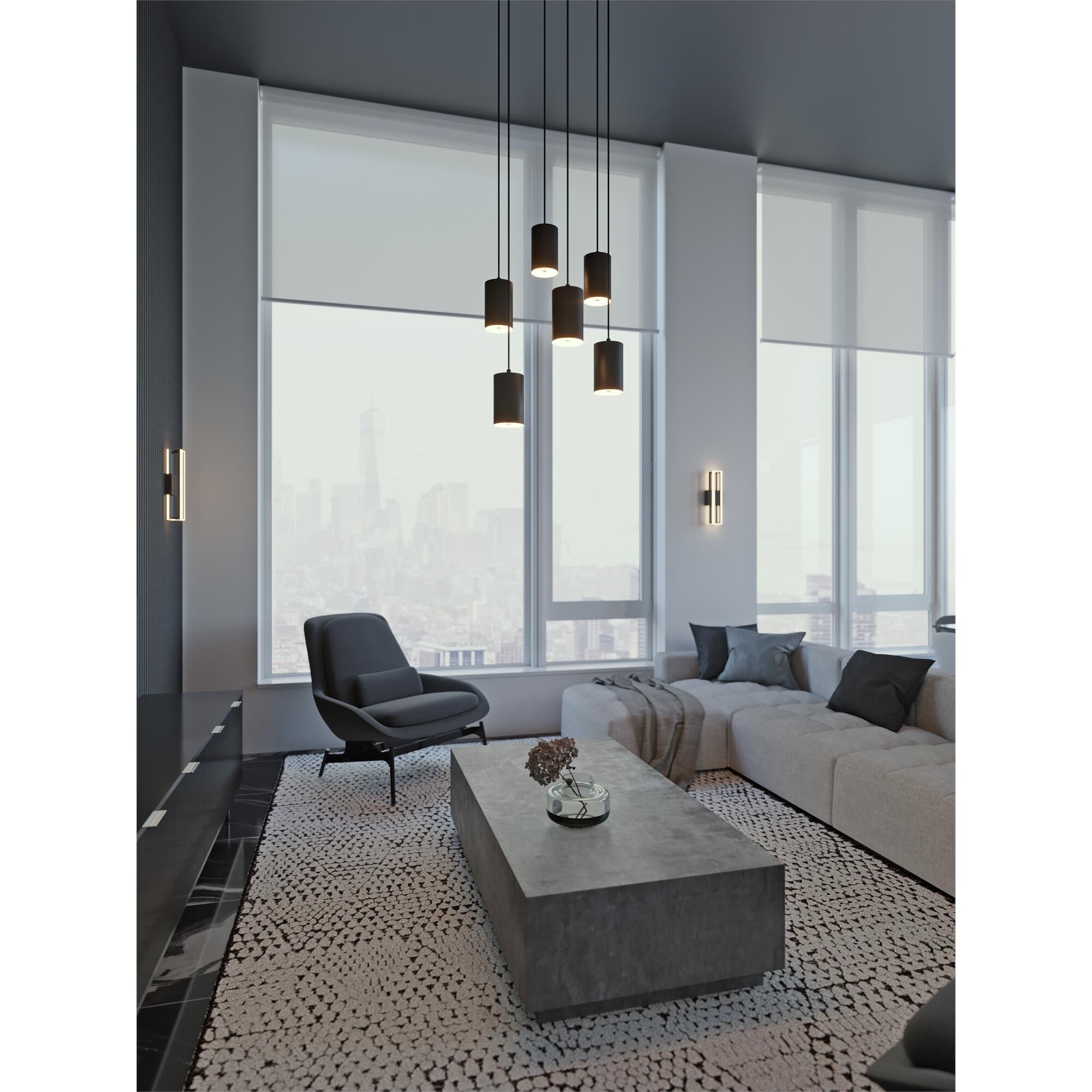 Shown in Black finish and Steel shade and 120 Volt accent