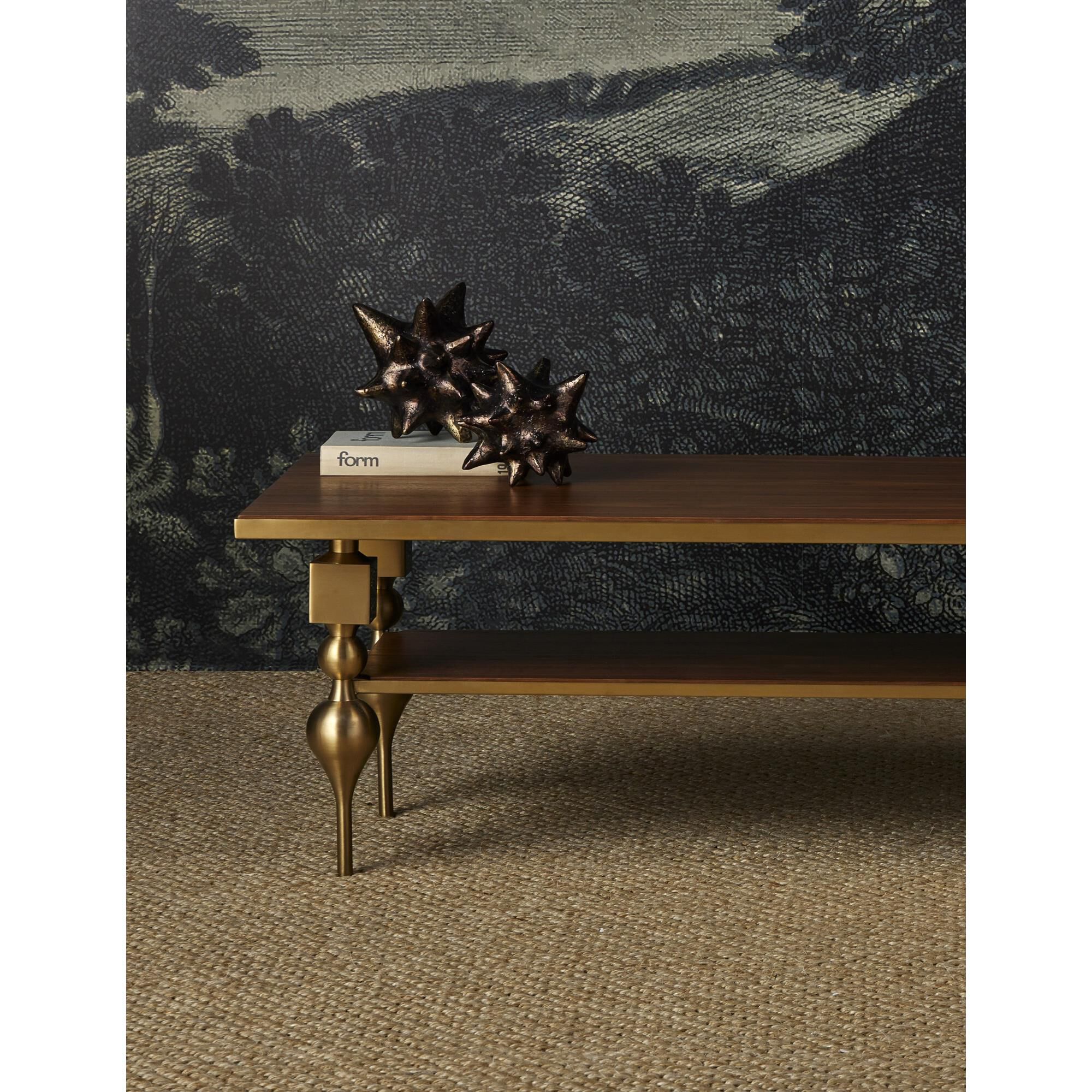 Shown in Brushed Brass, Walnut finish