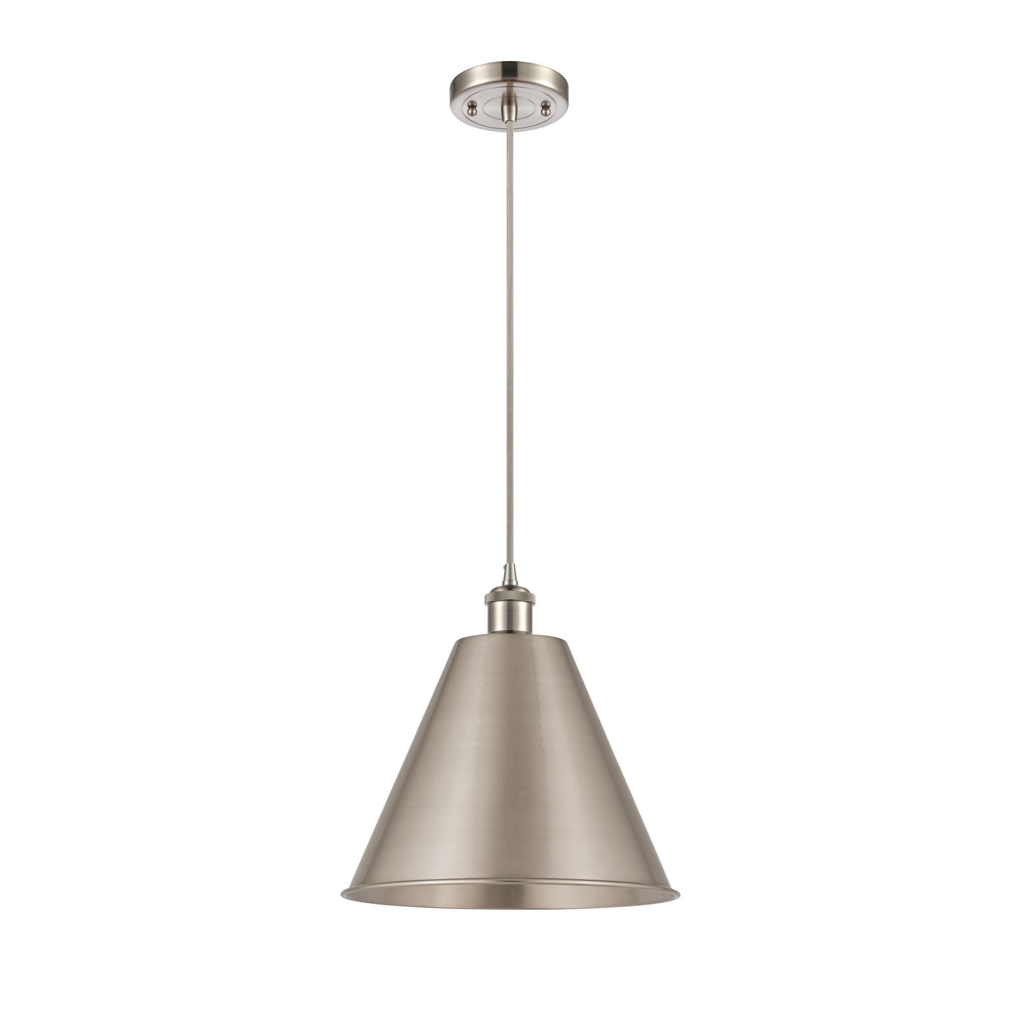 Shown in Brushed Satin Nickel finish and Brushed Satin Nickel Ballston Cone shade
