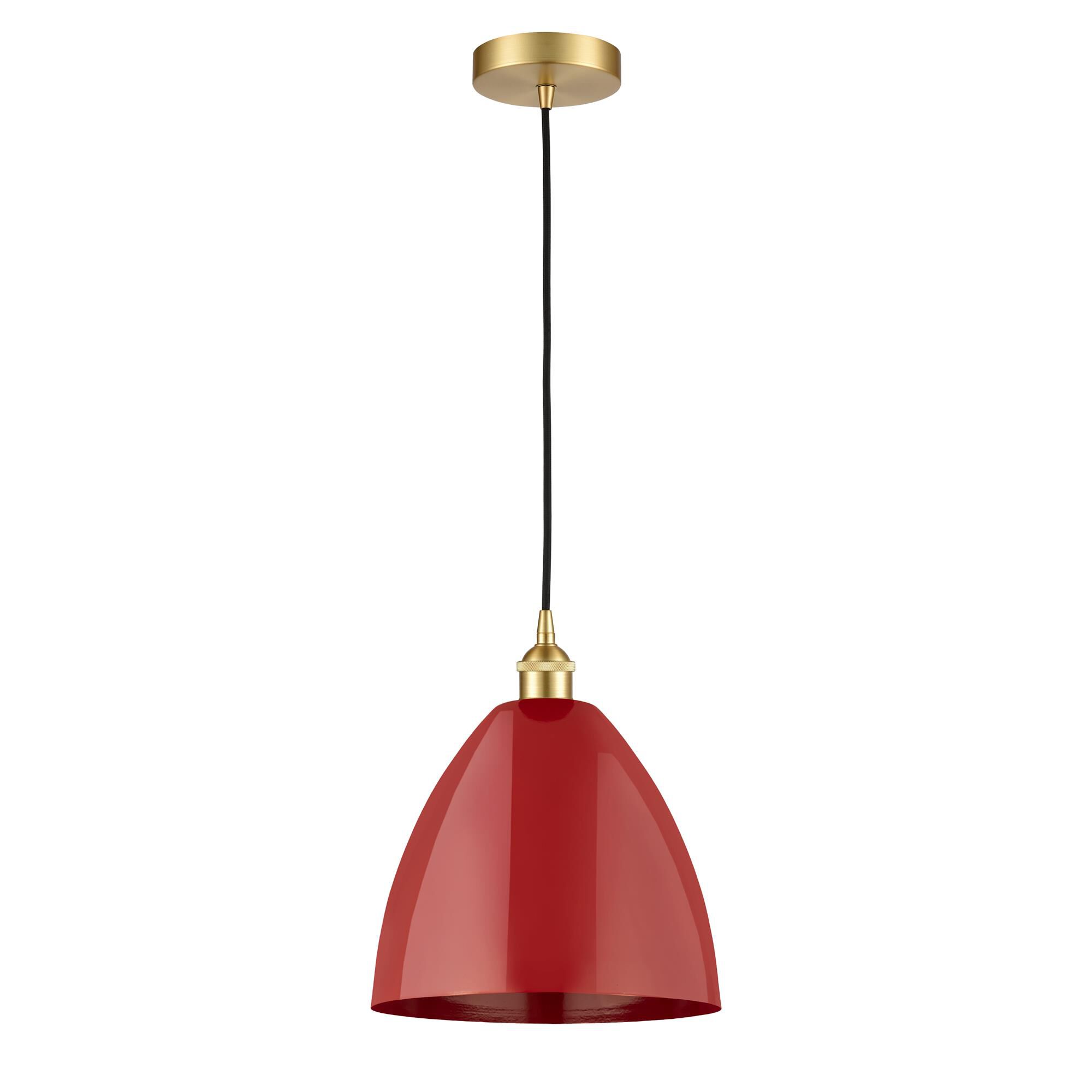 Shown in Satin Gold finish and Red Plymouth Dome shade