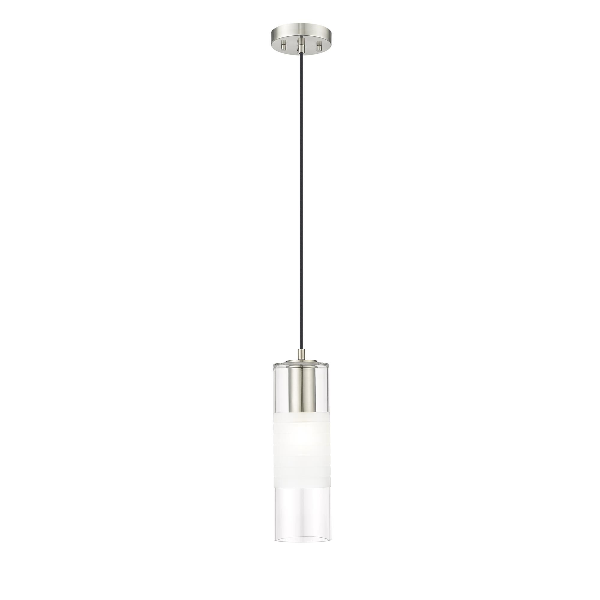 Shown in Brushed Nickel finish and Clear+frosted glass and Clear+frosted shade
