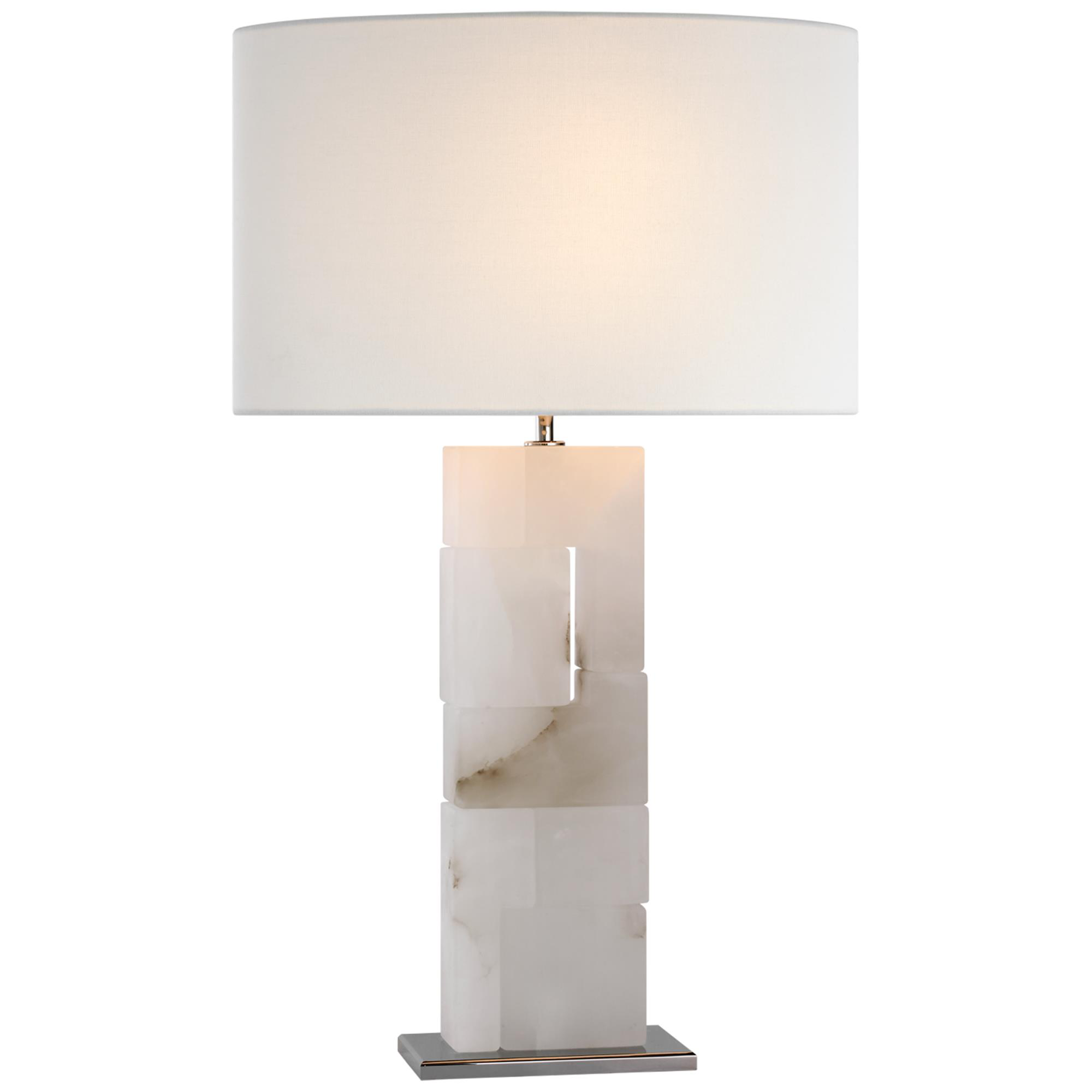 Shown in Alabaster and Polished Nickel finish and Linen shade