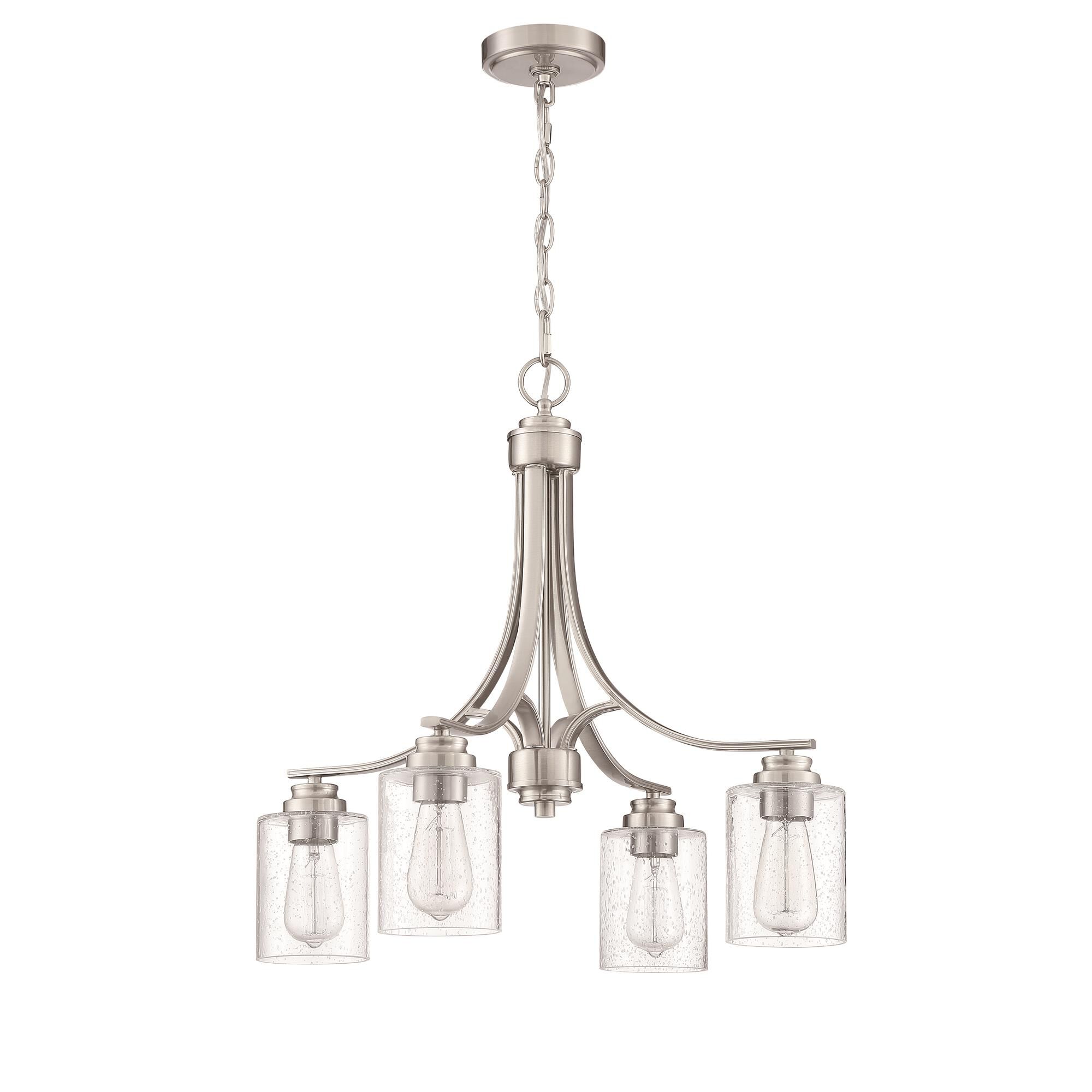 Shown in Brushed Polished Nickel finish and Clear Seeded glass and Glass shade
