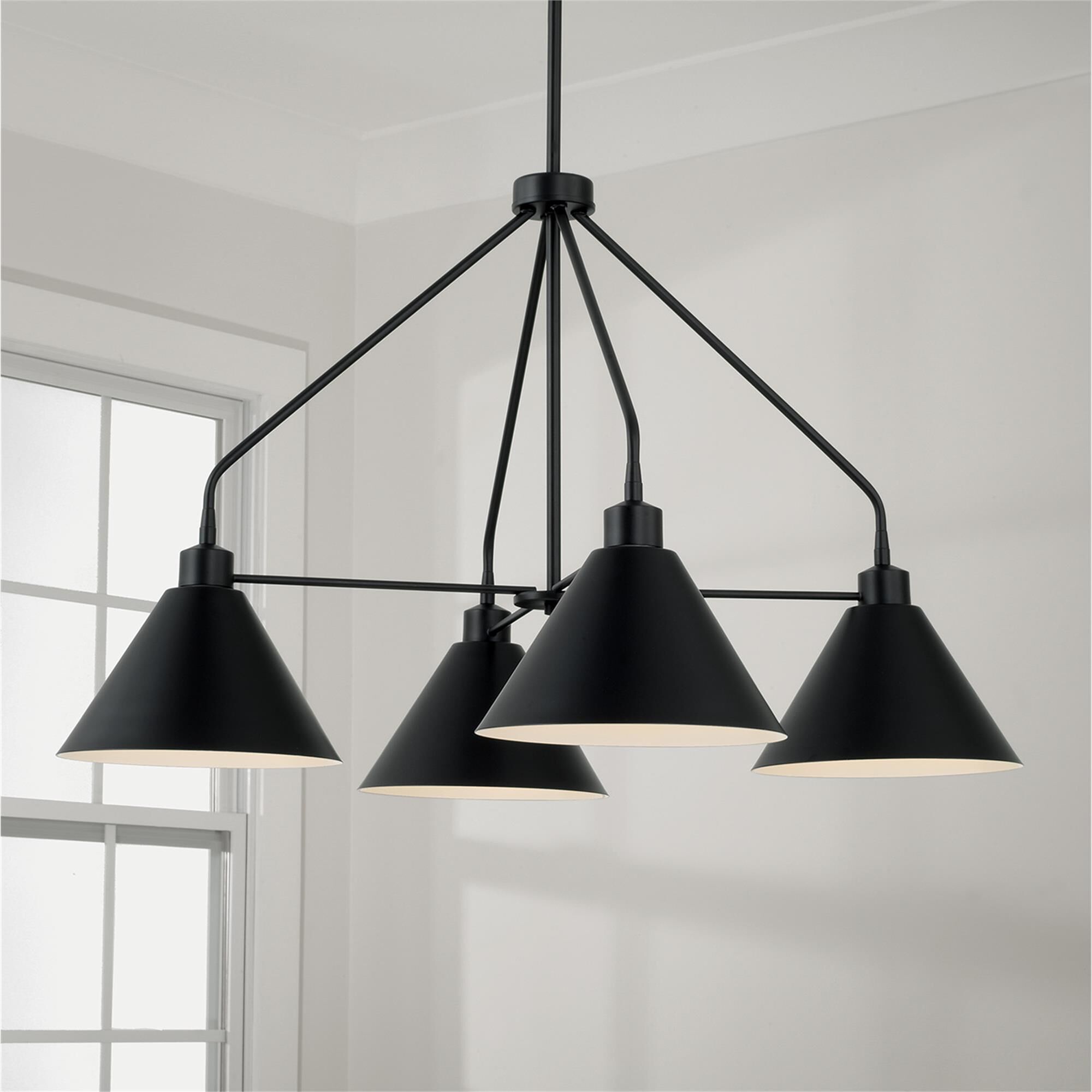 Shown in Matte Black finish and Matte Black Metal s With White Interior shade