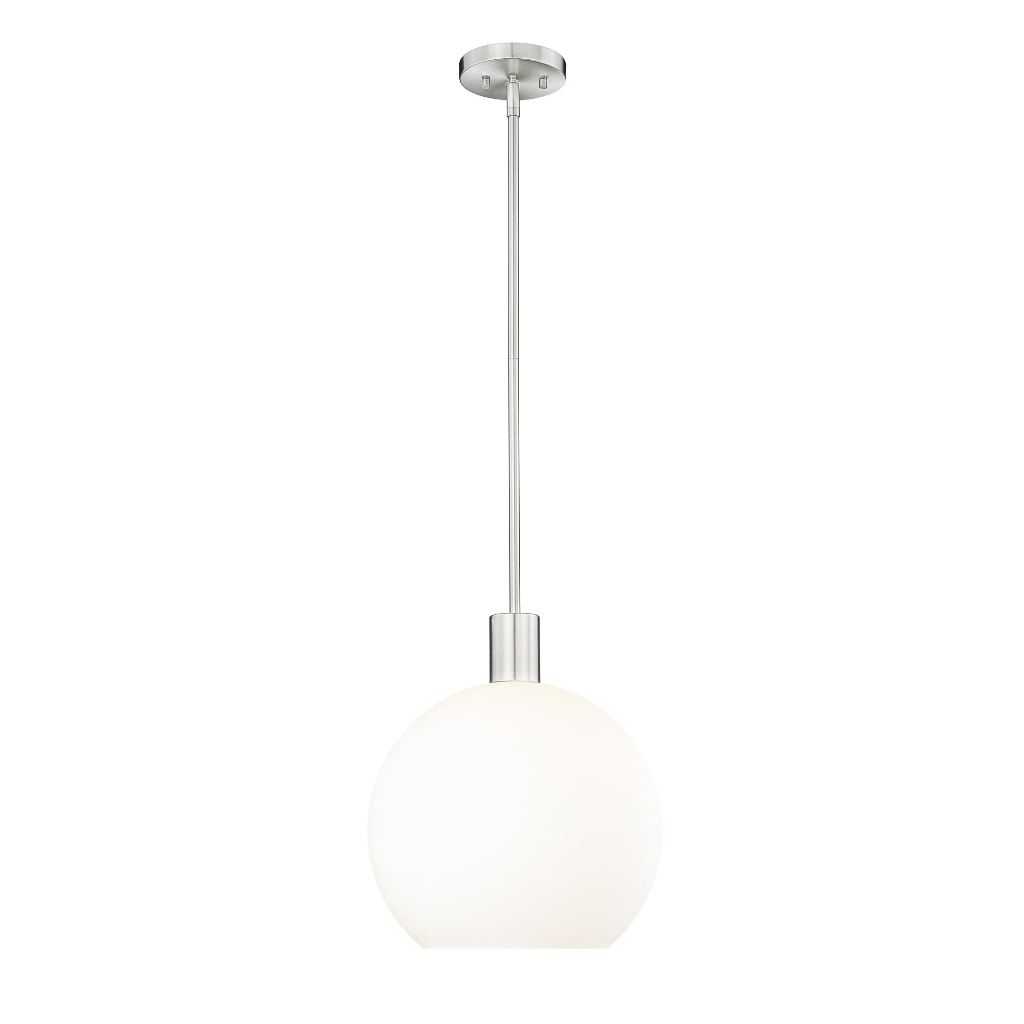 Shown in Brushed Nickel finish and White glass