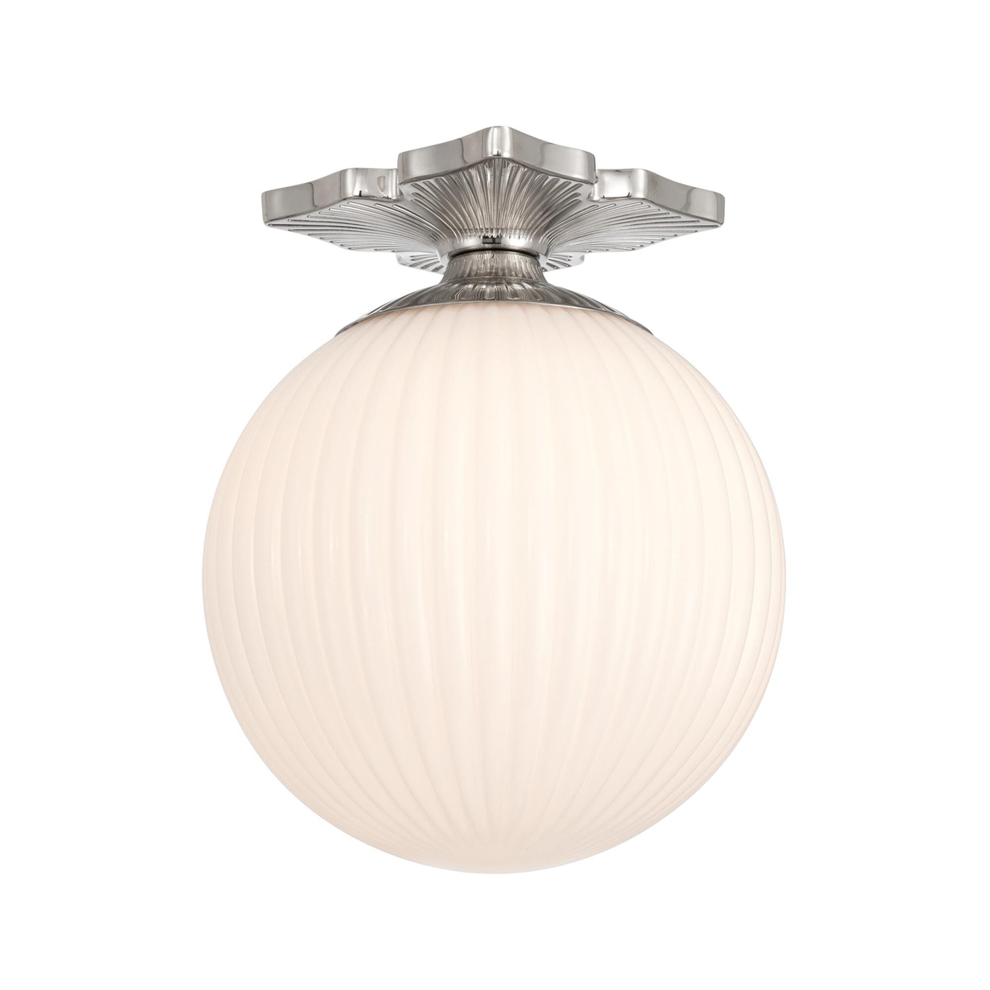 Shown in Polished Nickel finish and Ribbed glass and Ribbed Glass shade