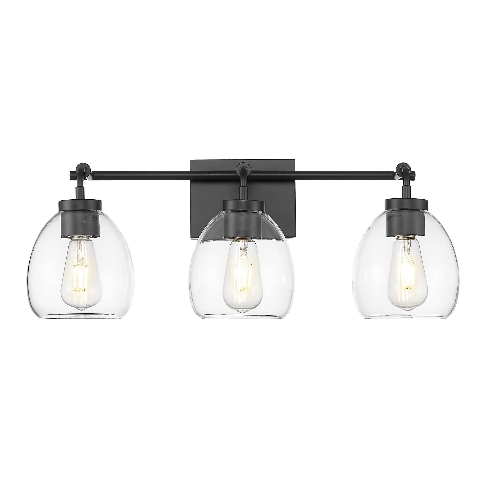 Shown in Matte Black finish and Clear Glass Globes shade