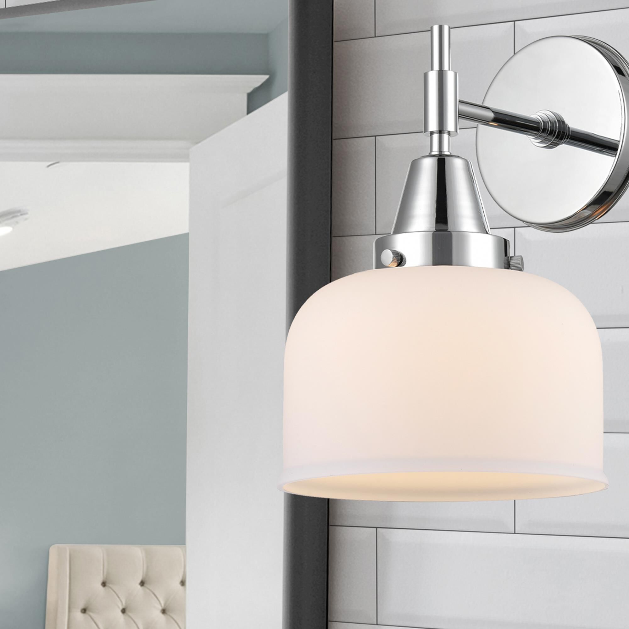 Shown in Polished Chrome finish and Matte White Cased Large Cone glass