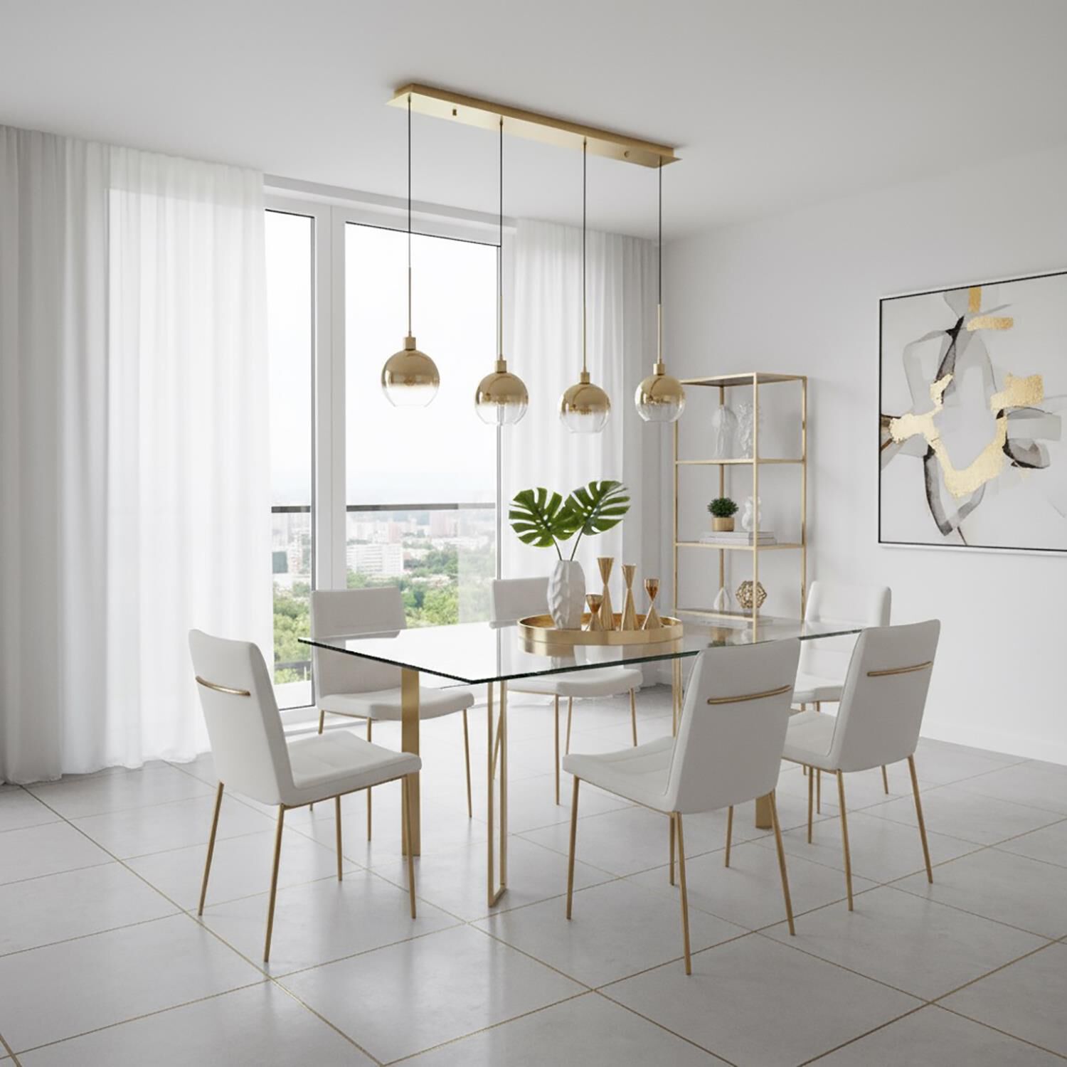 Steven Sabados (S&C) Morning Mist 48 Inch 4 Light Linear Suspension Light by Artcraft