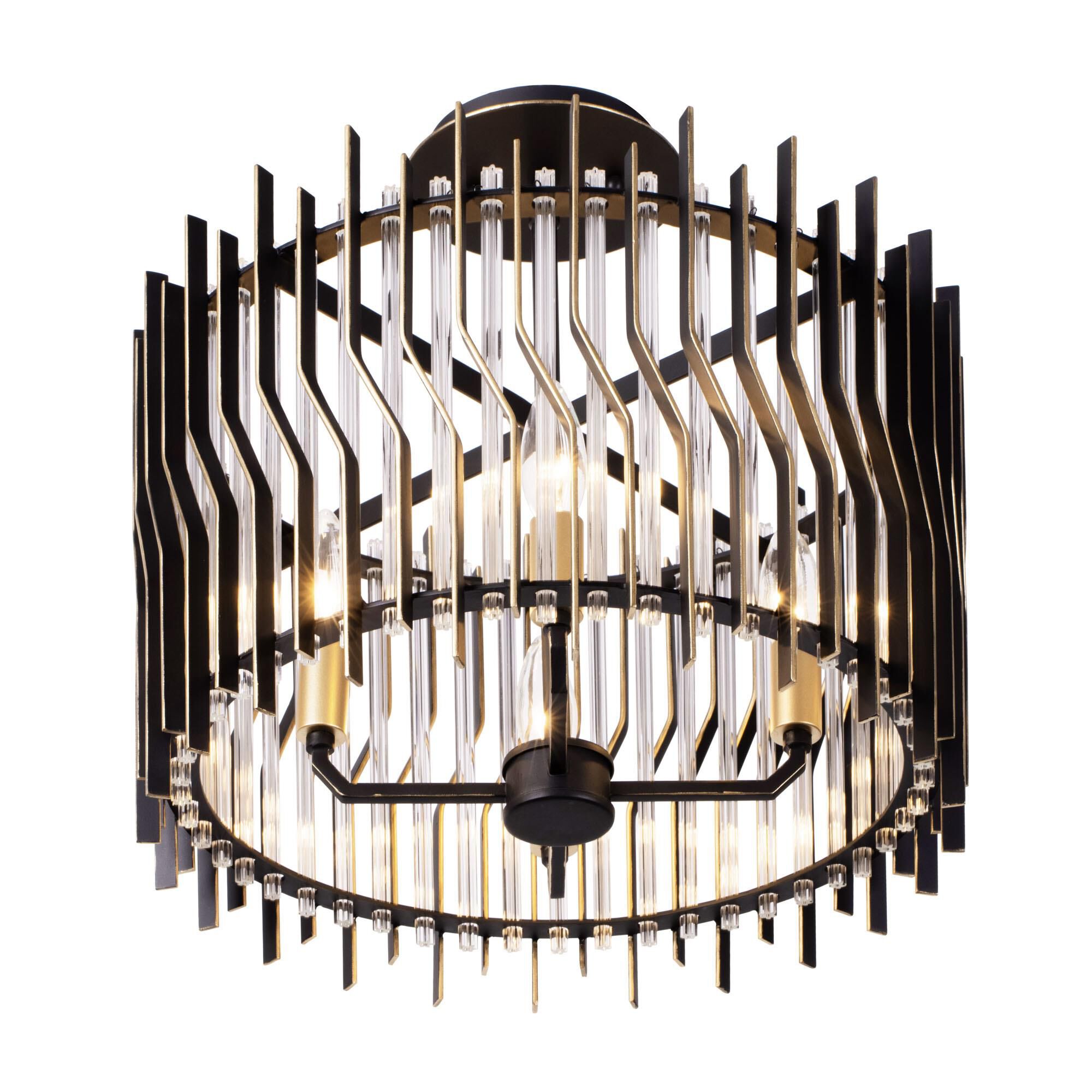 Shown in Matte Black/French Gold finish and Modern Clear Fluted shade