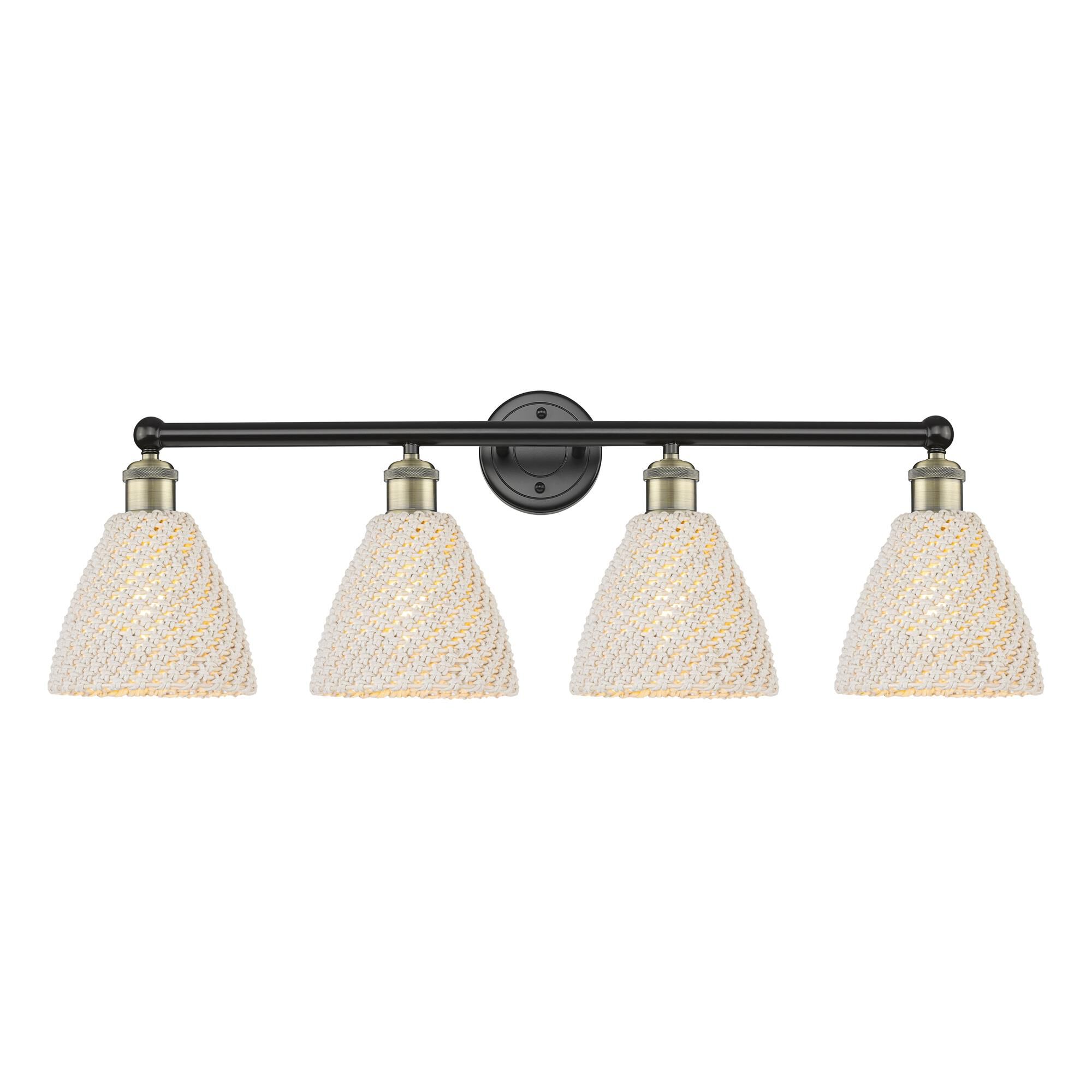Shown in Black Antique Brass finish and Natural shade