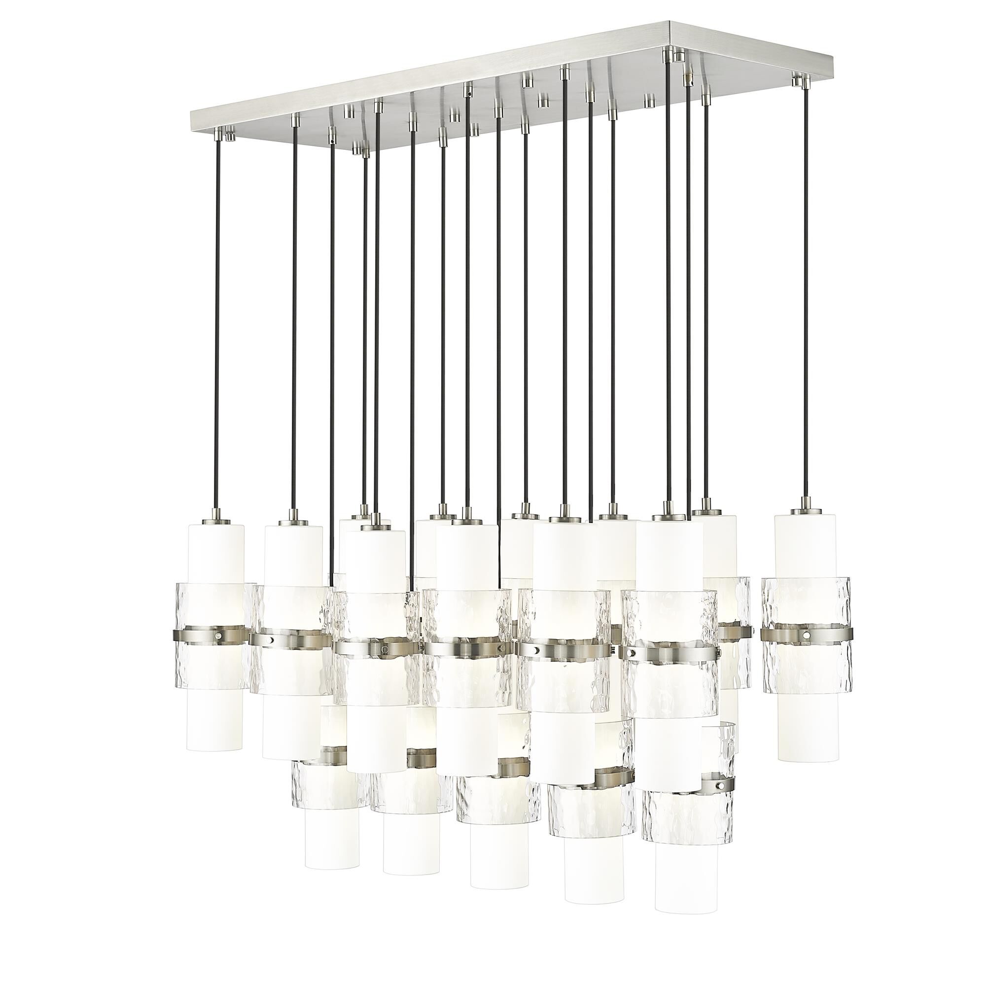 Shown in Brushed Nickel finish and Clear + Etched Opal glass and Clear + Etched Opal shade