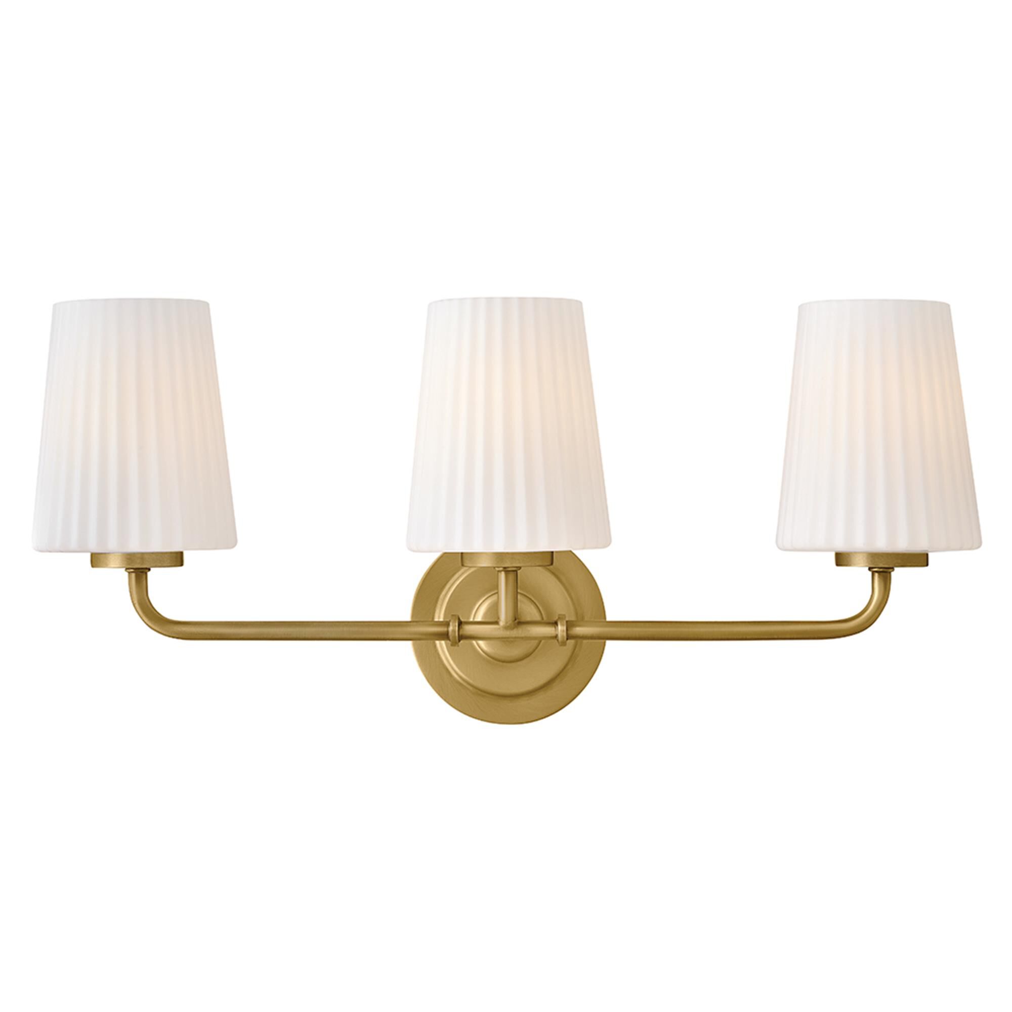 Shown in Lacquered Brass finish and Pleated Etched Opal glass