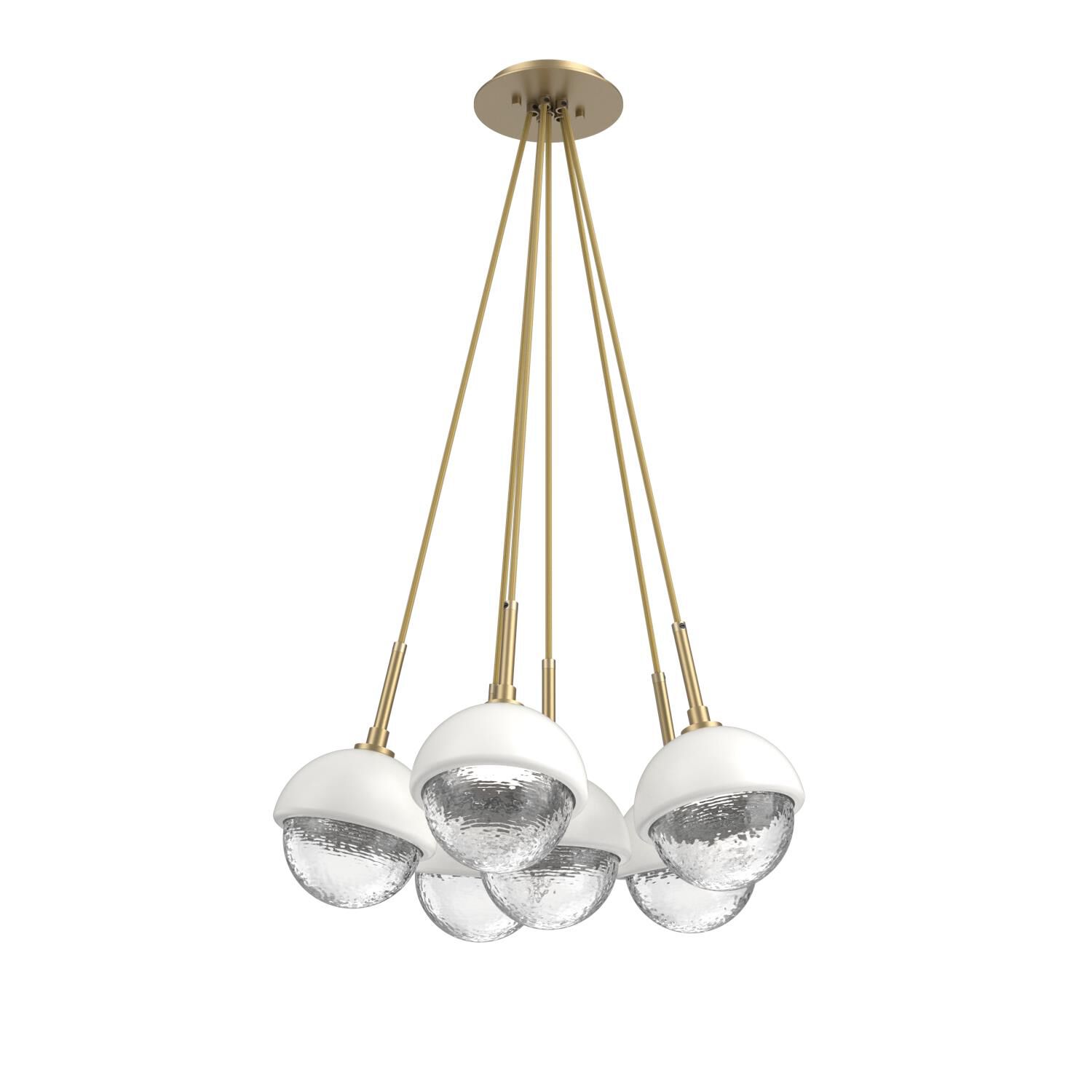 Shown in Gilded Brass finish and Clear glass and Salt White accent