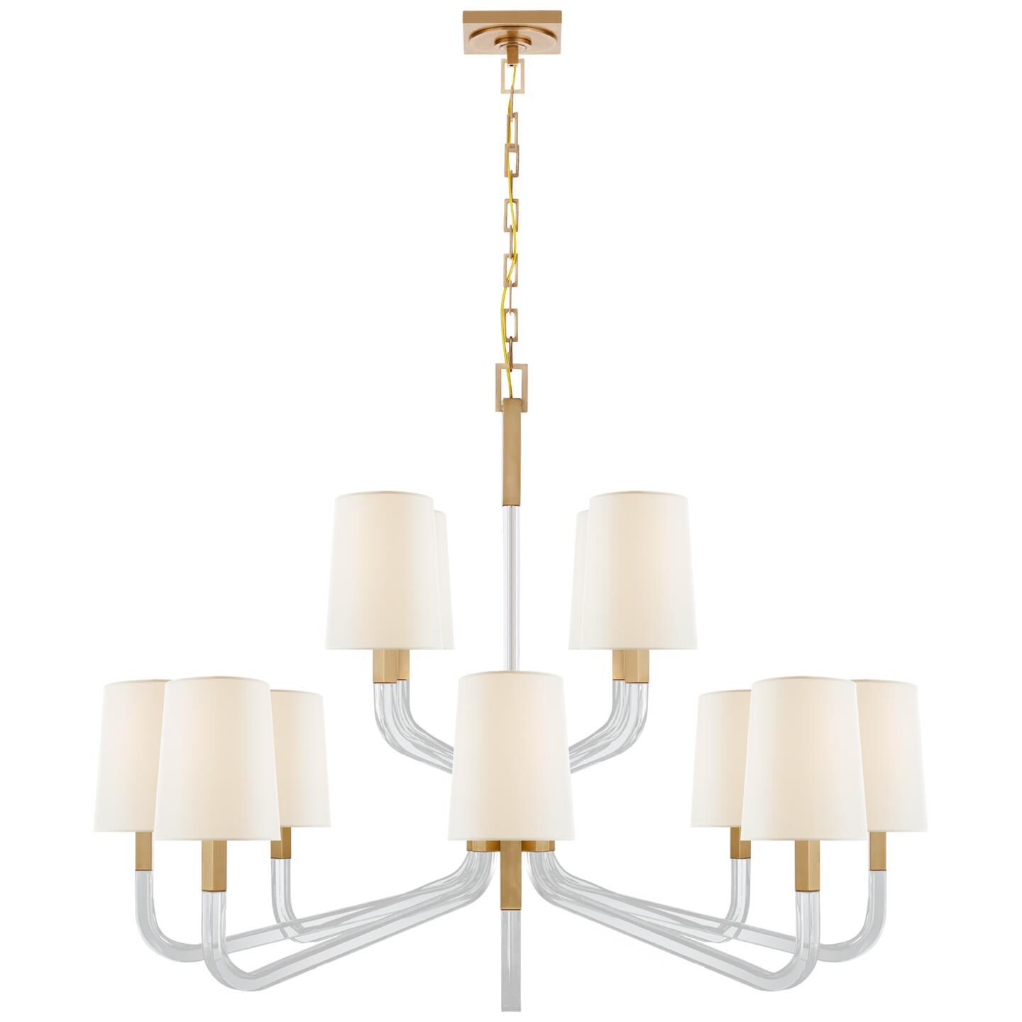 Shown in Antique-Burnished Brass And Crystal finish and Linen shade