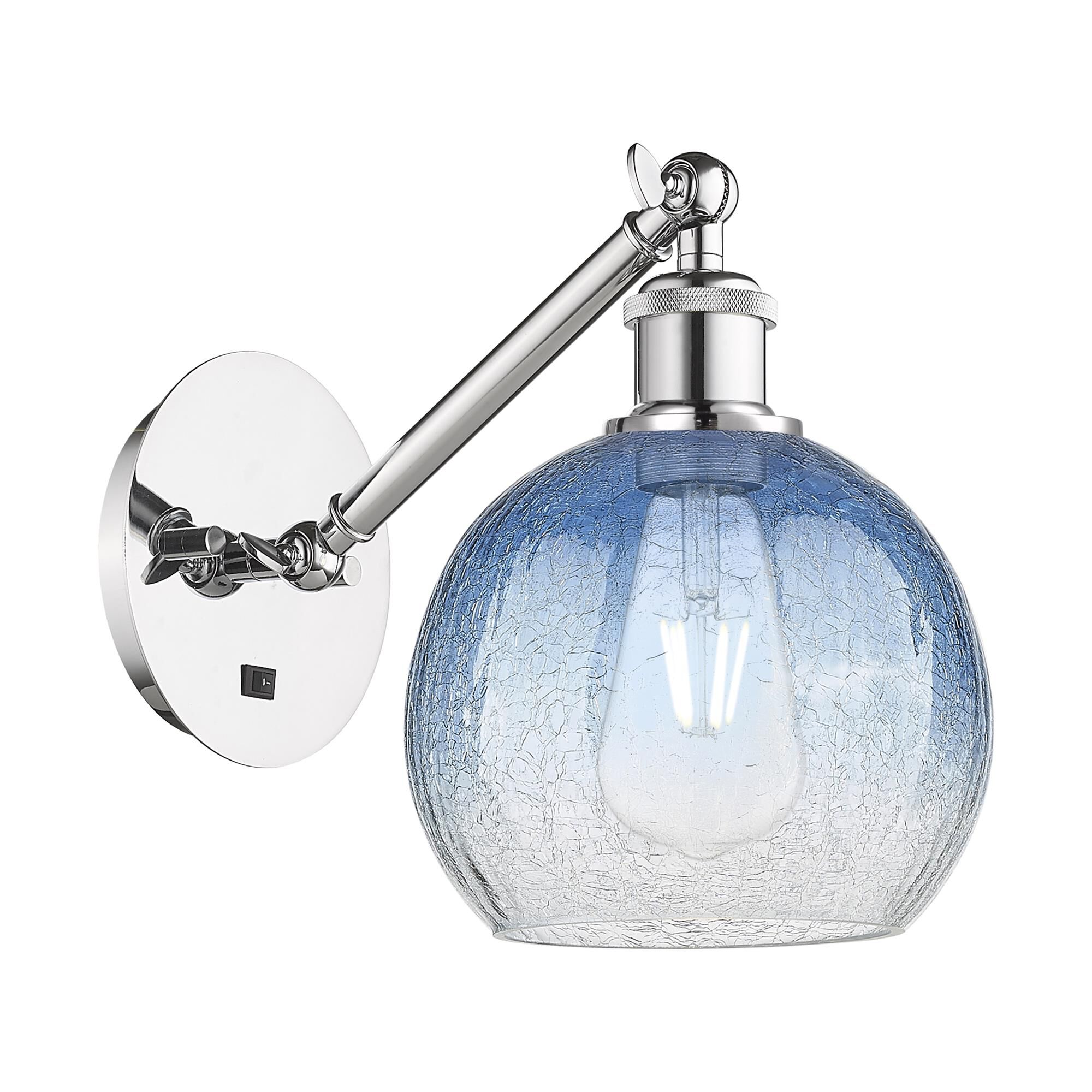 Shown in Polished Chrome finish and Sapphire Blue glass