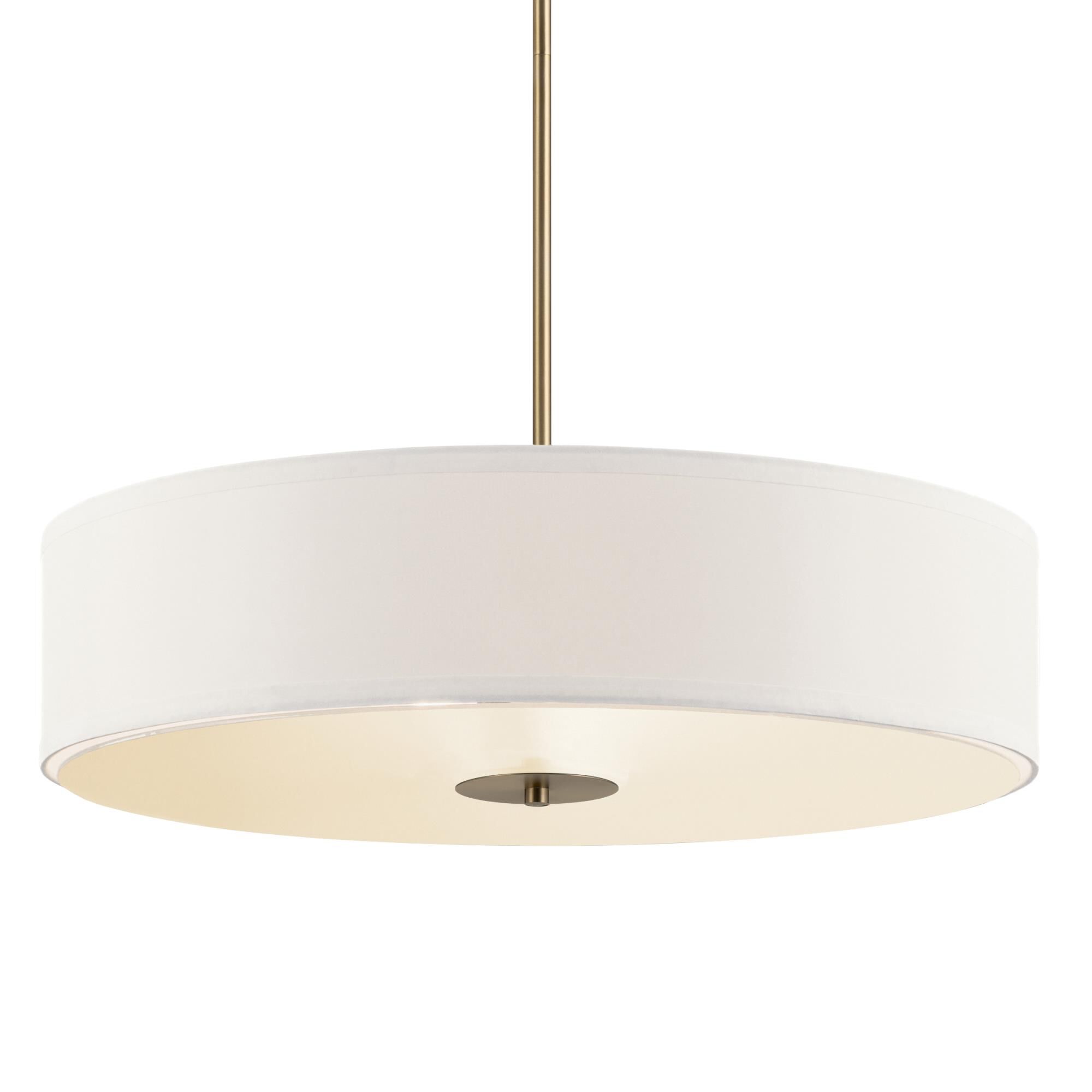 Shown in Classic Bronze finish and Satin Etched glass and White Microfiber shade