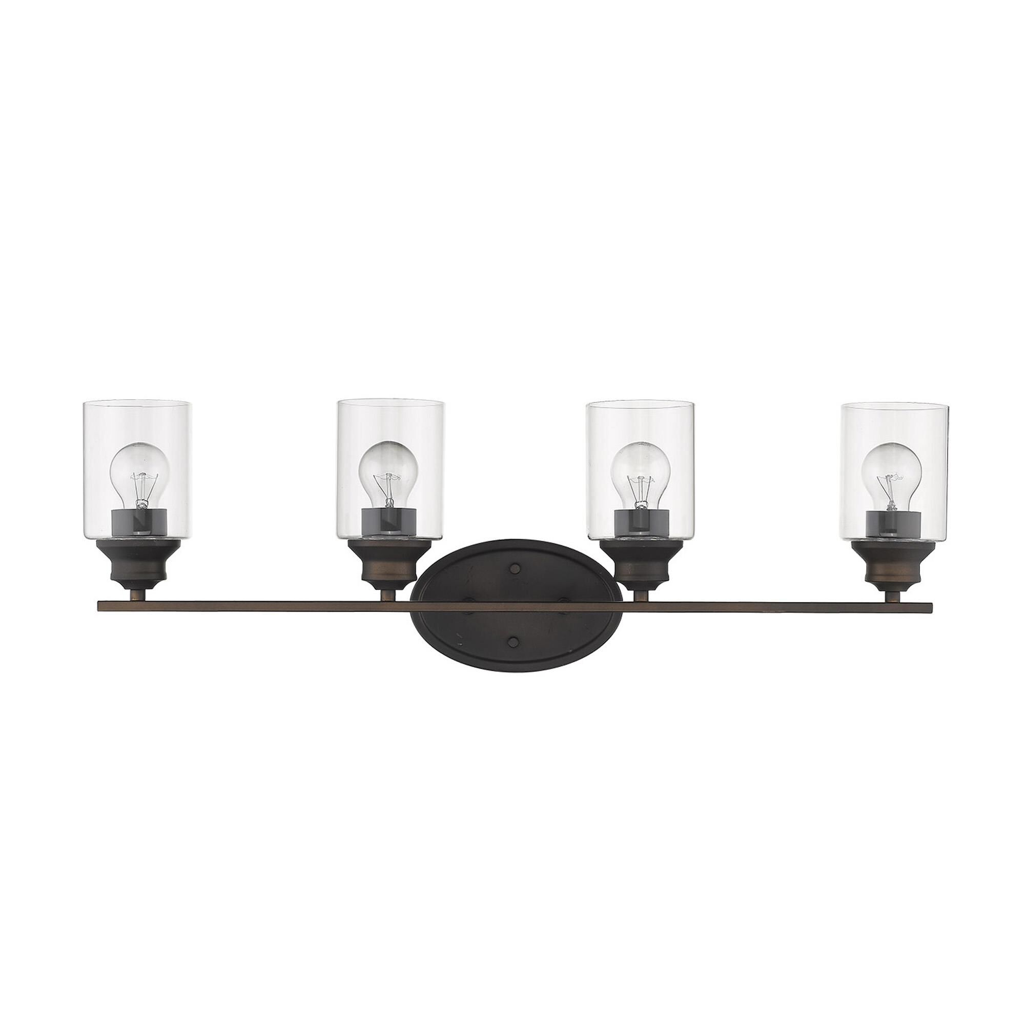 Shown in Oil-Rubbed Bronze finish and Clear glass and Clear, Cylindrical Glass s shade