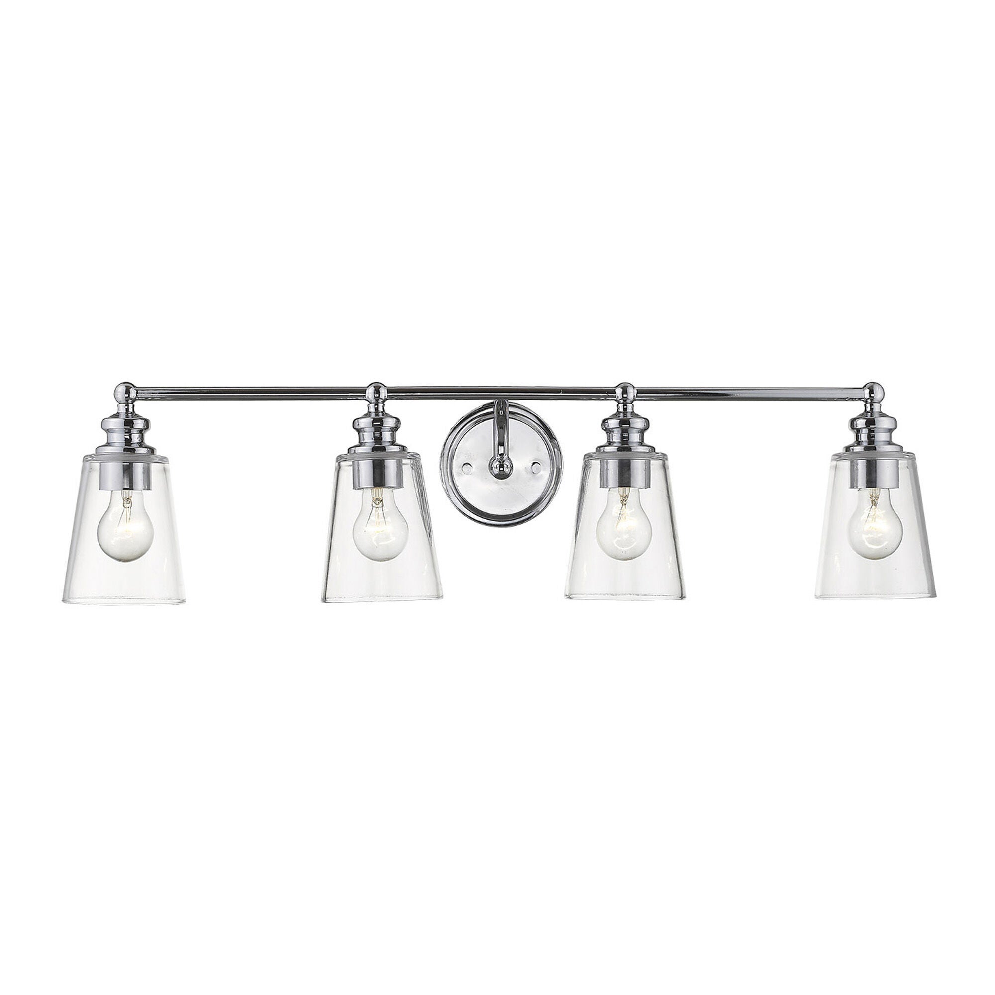 Shown in Chrome finish and Clear glass and Clear, Cone Shaped Glass shade