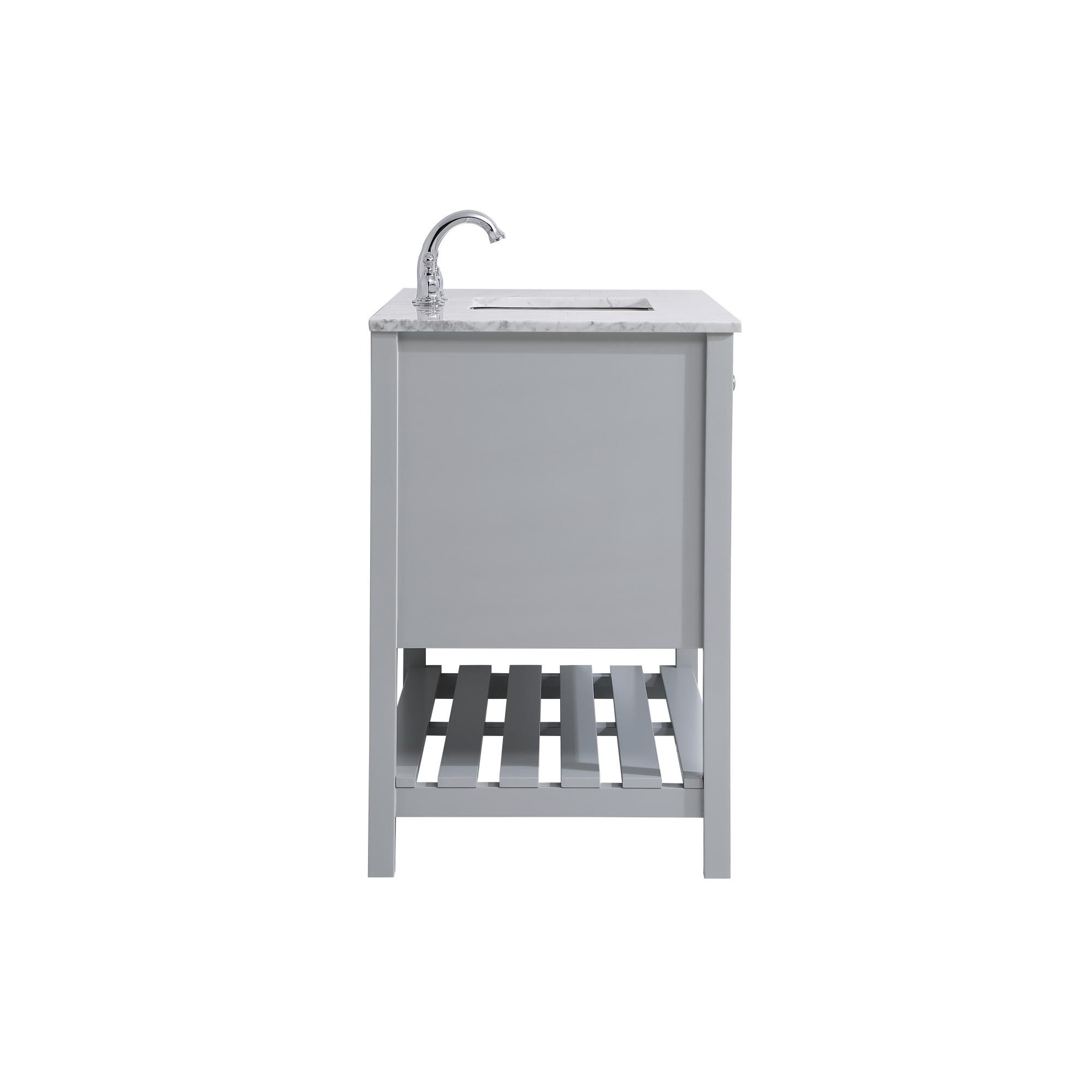 Shown in Gray And Brushed Nickel With Carrara White Marble finish