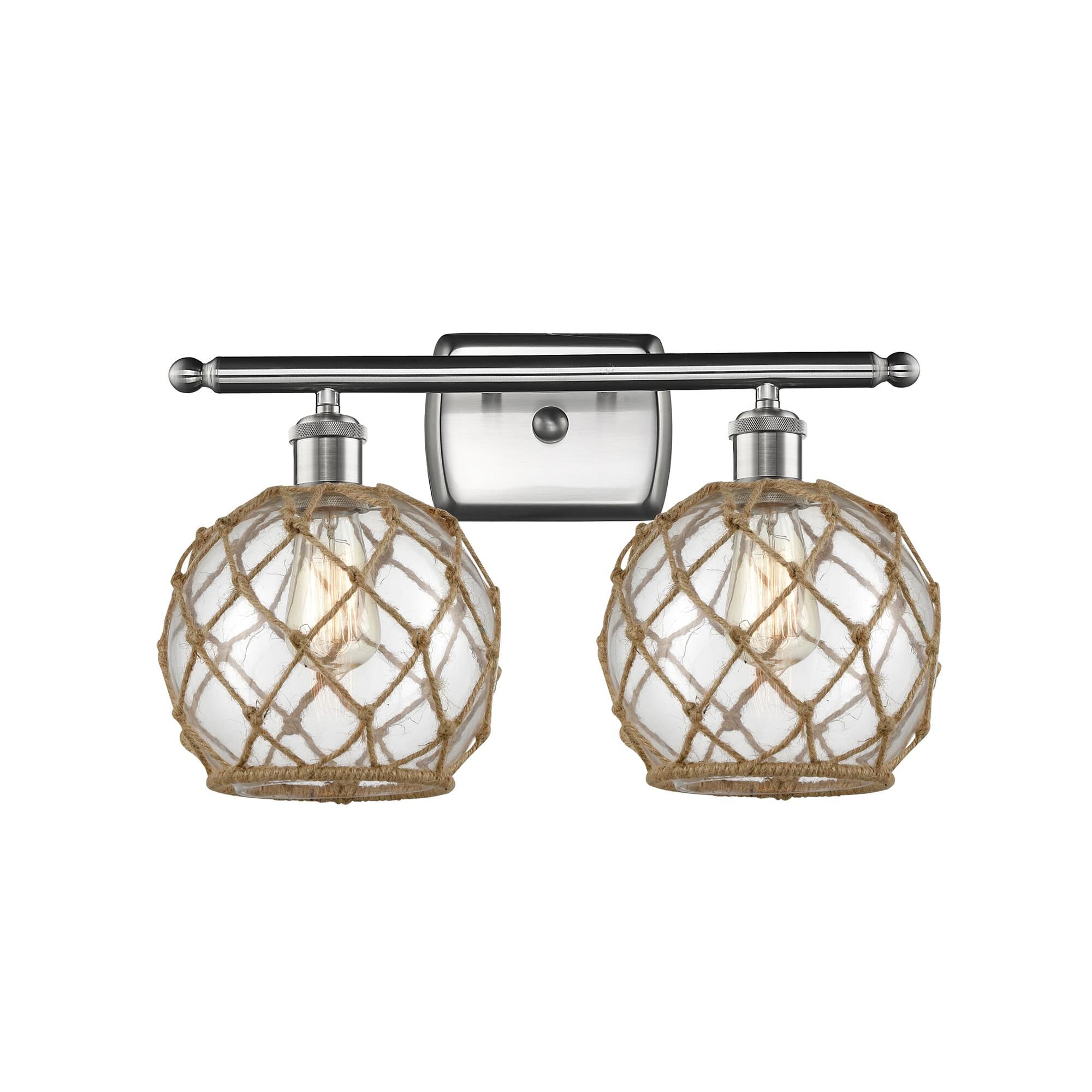 Shown in Brushed Satin Nickel finish and Clear With Black Rope glass