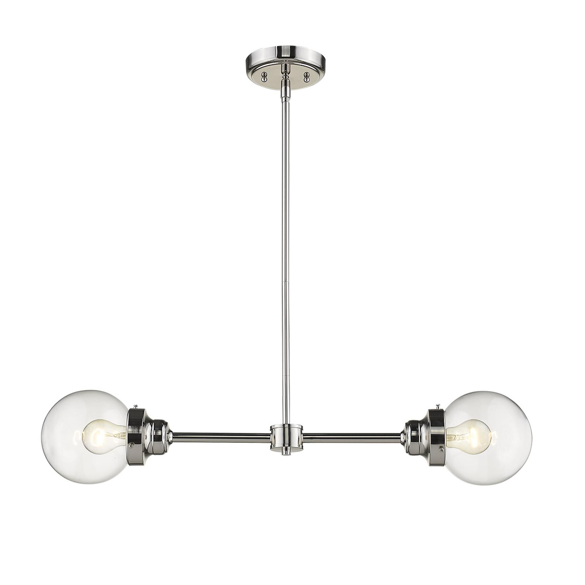 Shown in Polished Nickel finish and Clear glass and Clear, Glass Globes shade