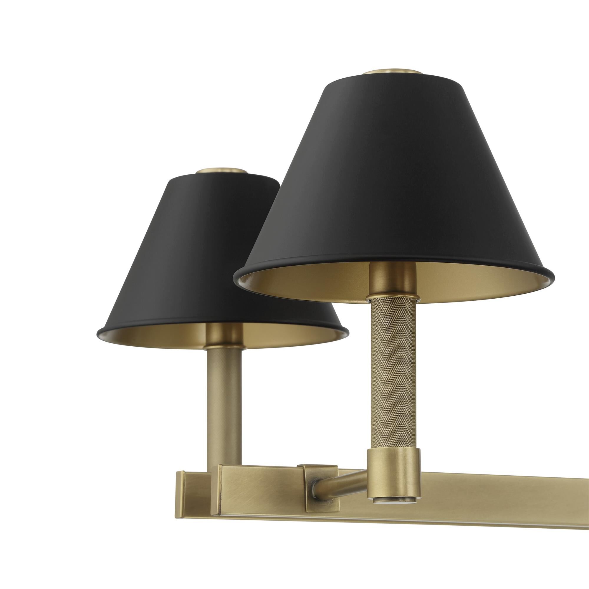 Shown in Natural Brass finish and Matte Black, Gold shade