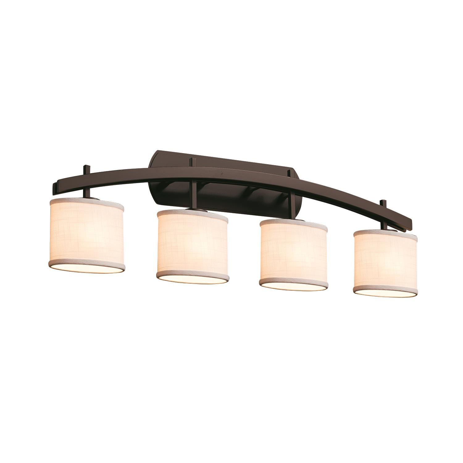 Shown in Dark Bronze finish and White Woven Fabric shade and Oval accent