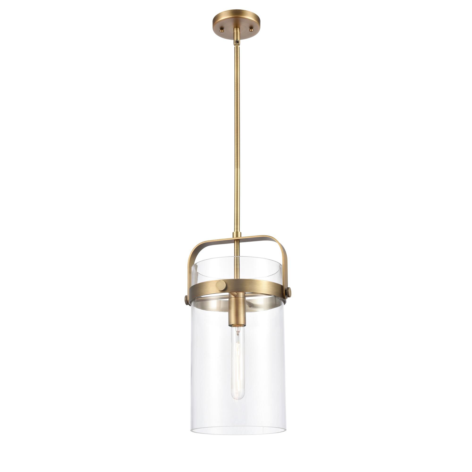 Shown in Brushed Brass finish and Clear glass and 1 Light accent