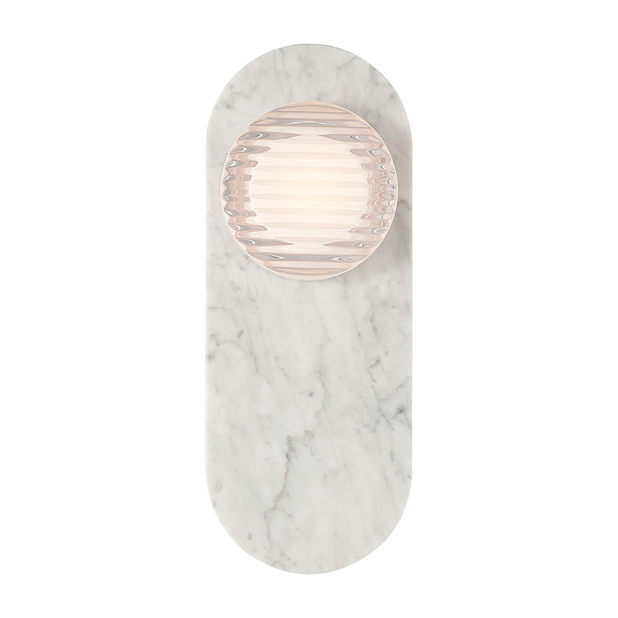 Shown in Marble White finish and Clear Ribbed glass