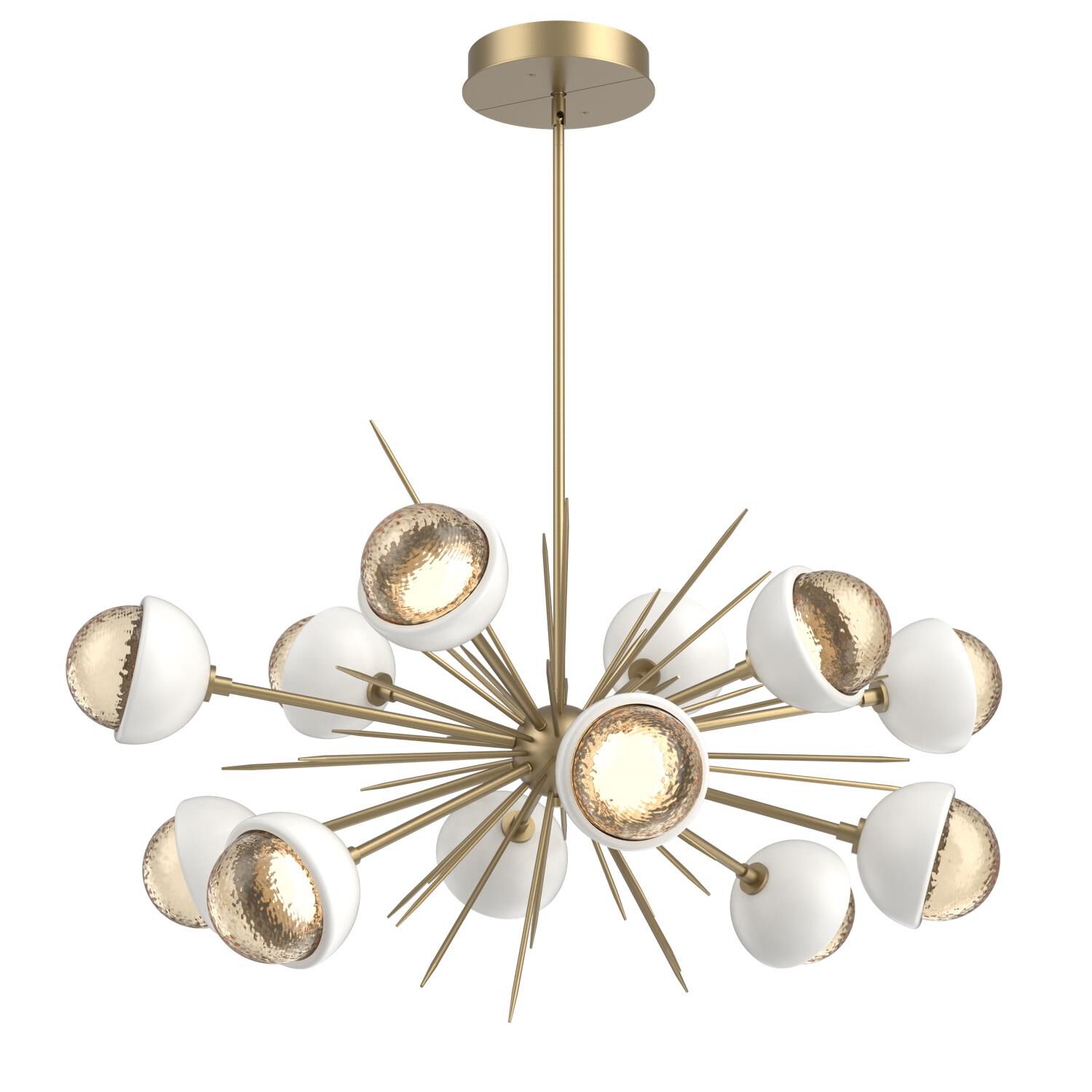 Shown in Gilded Brass finish and Amber glass and Salt White accent