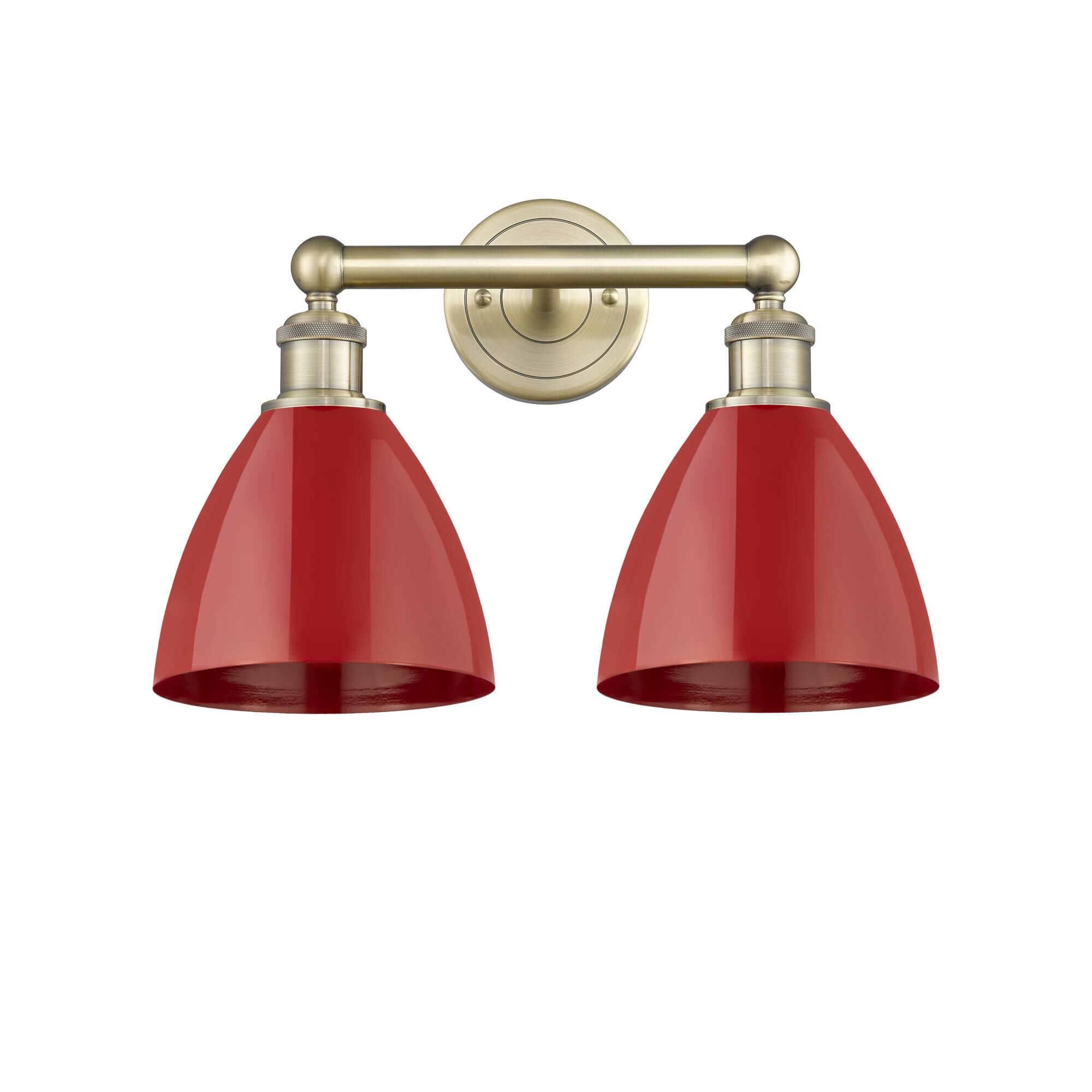 Shown in Antique Brass finish and Red shade