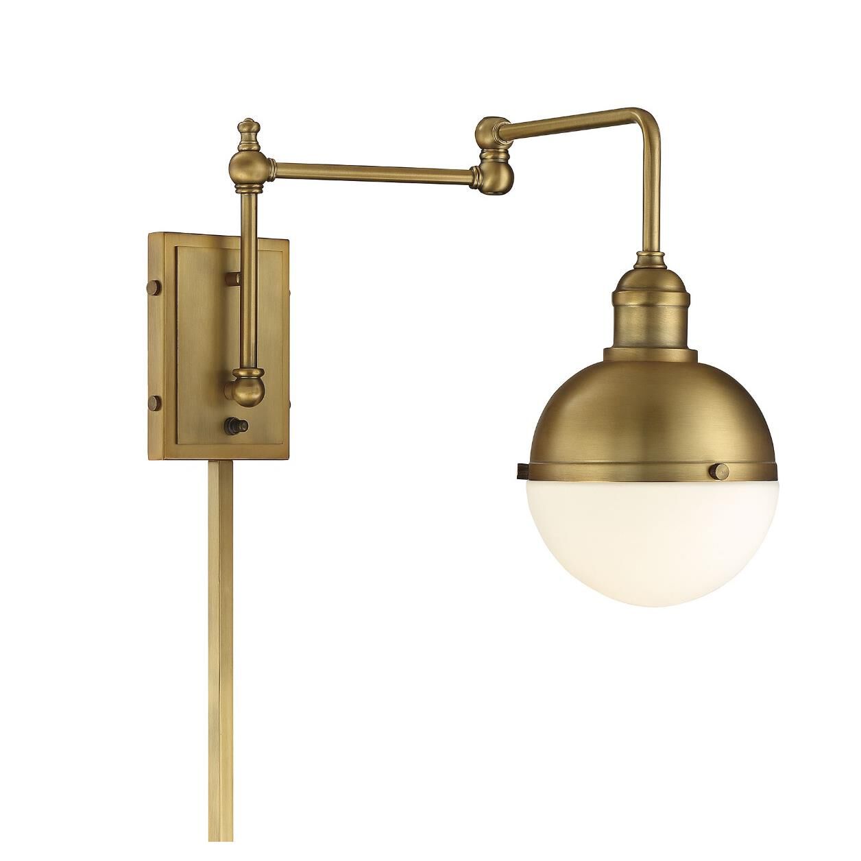 Shown in Natural Brass finish and White glass
