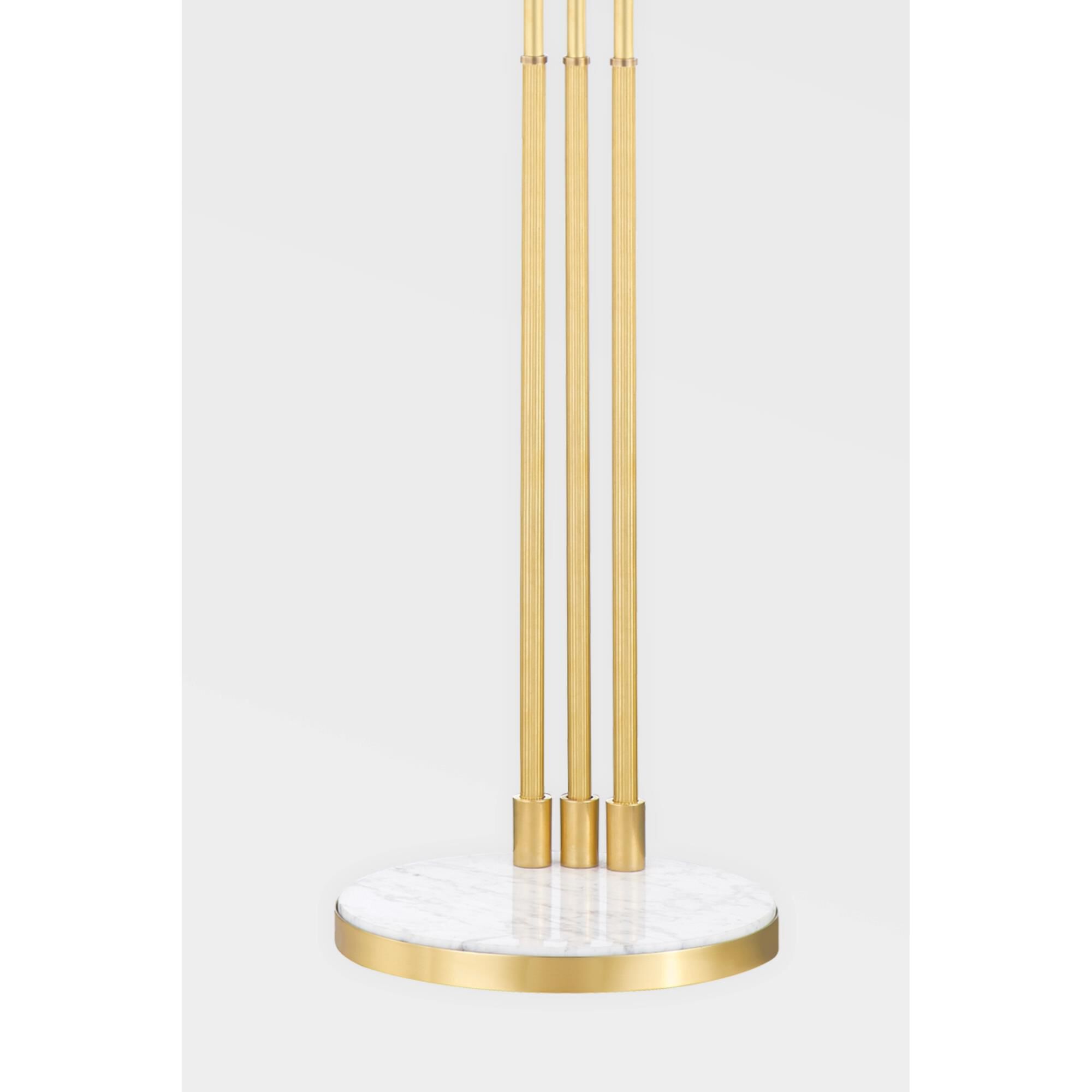 Shown in Aged Brass finish and Belgian Linen shade