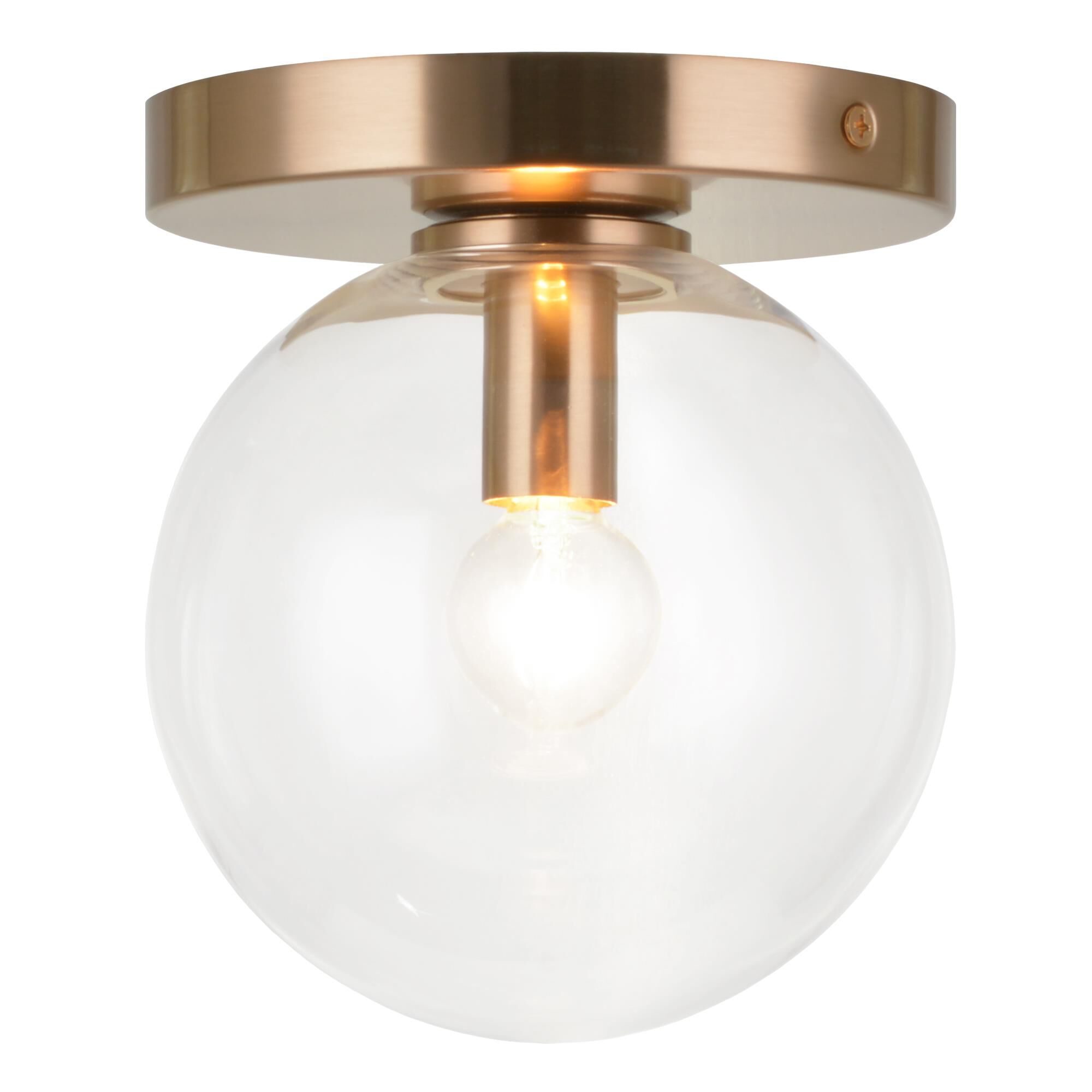 Shown in Aged Gold Brass finish and Clear glass