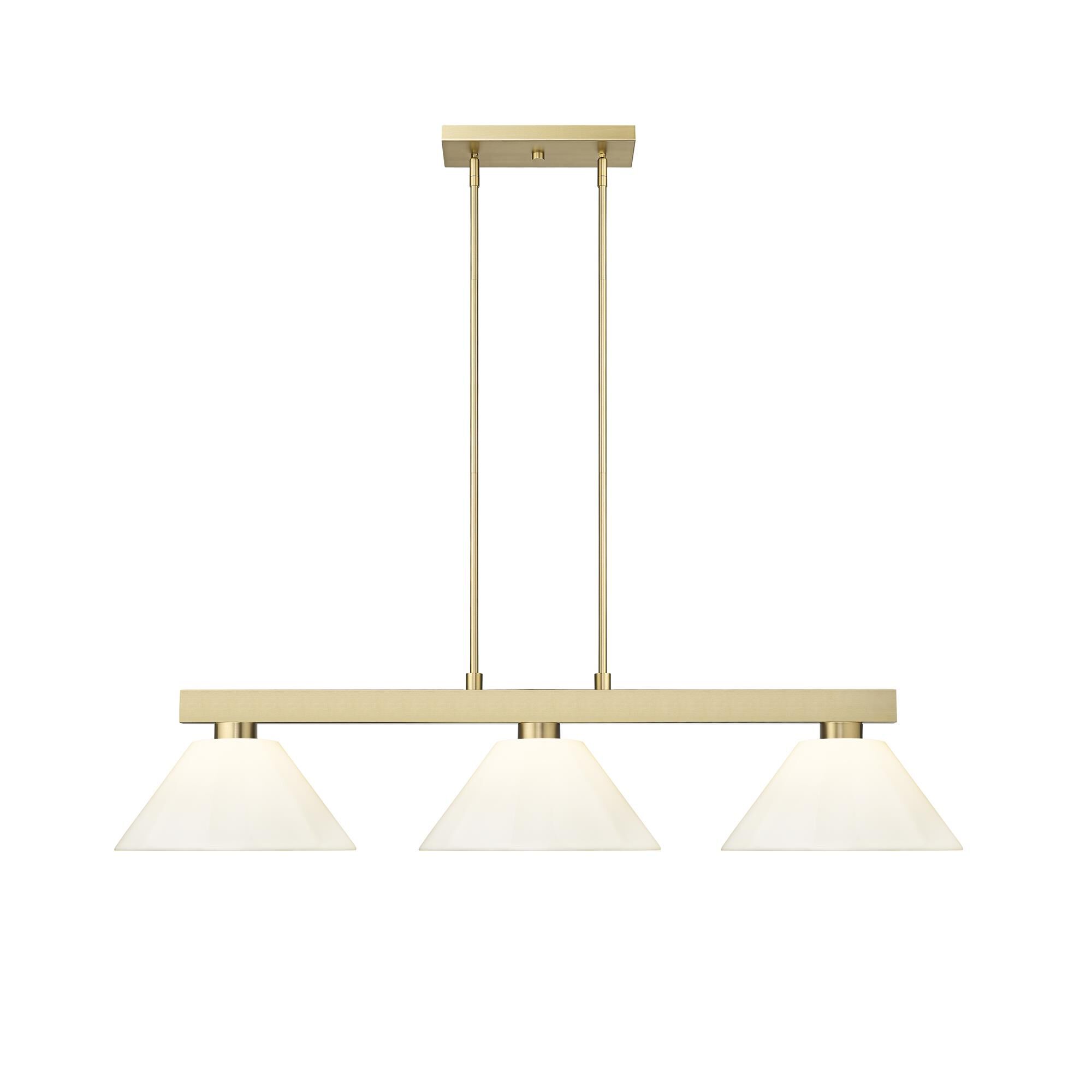 Shown in Modern Gold finish and White glass and White shade
