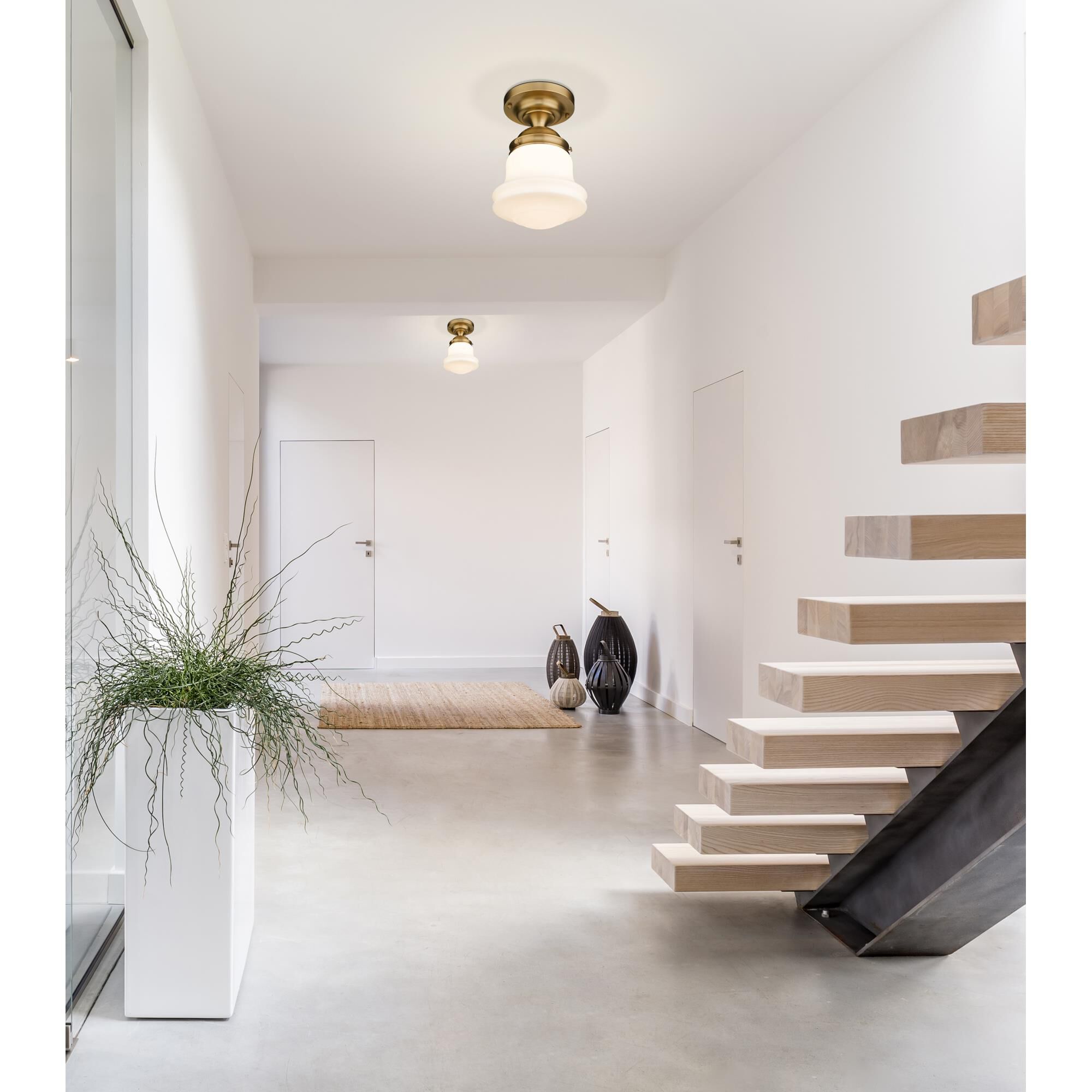 Shown in Heritage Brass finish and Matte Opal glass and Matte Opal shade