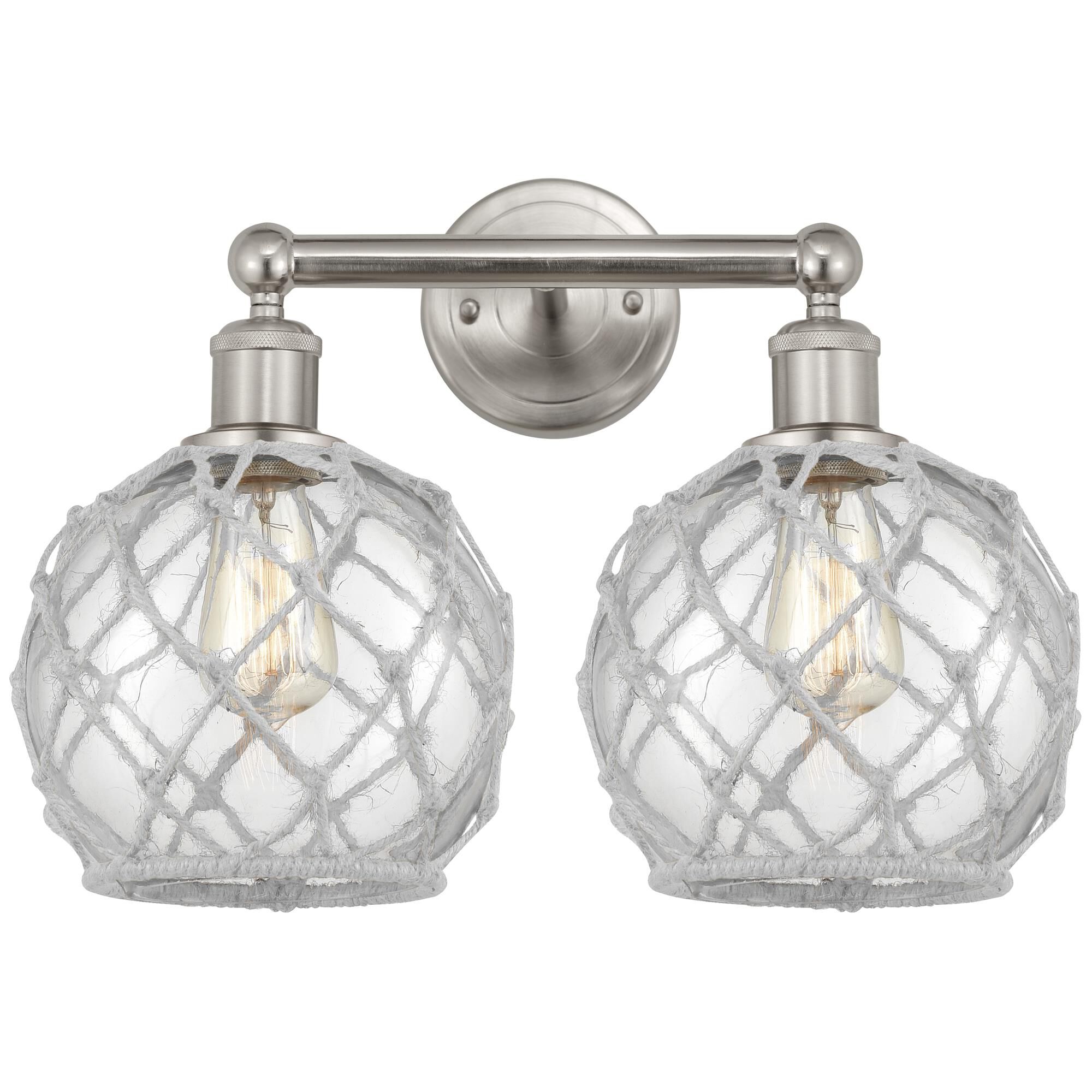 Shown in Brushed Satin Nickel finish and Clear with White Rope glass